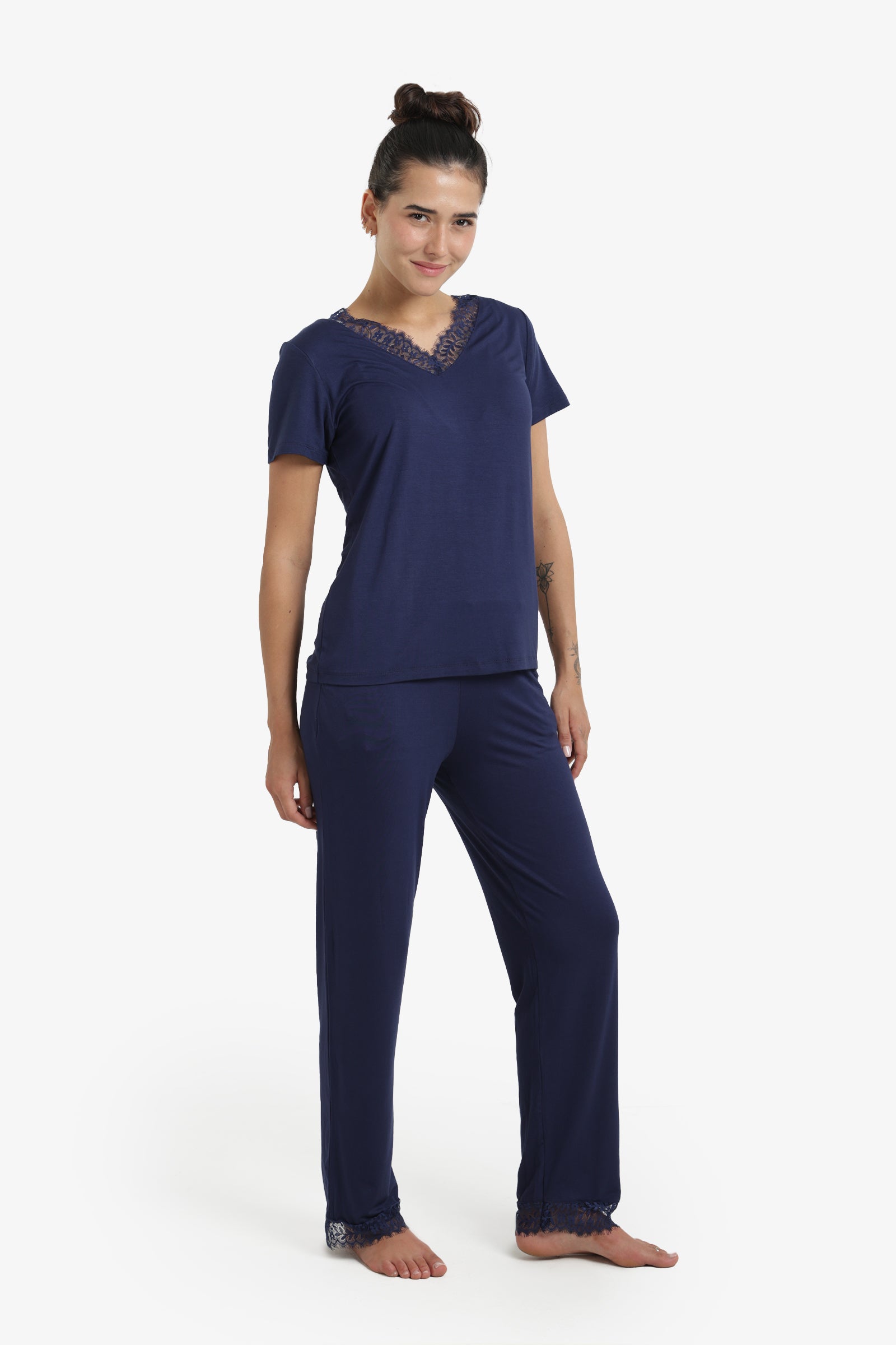 Pyjama Set with Lace Edges
