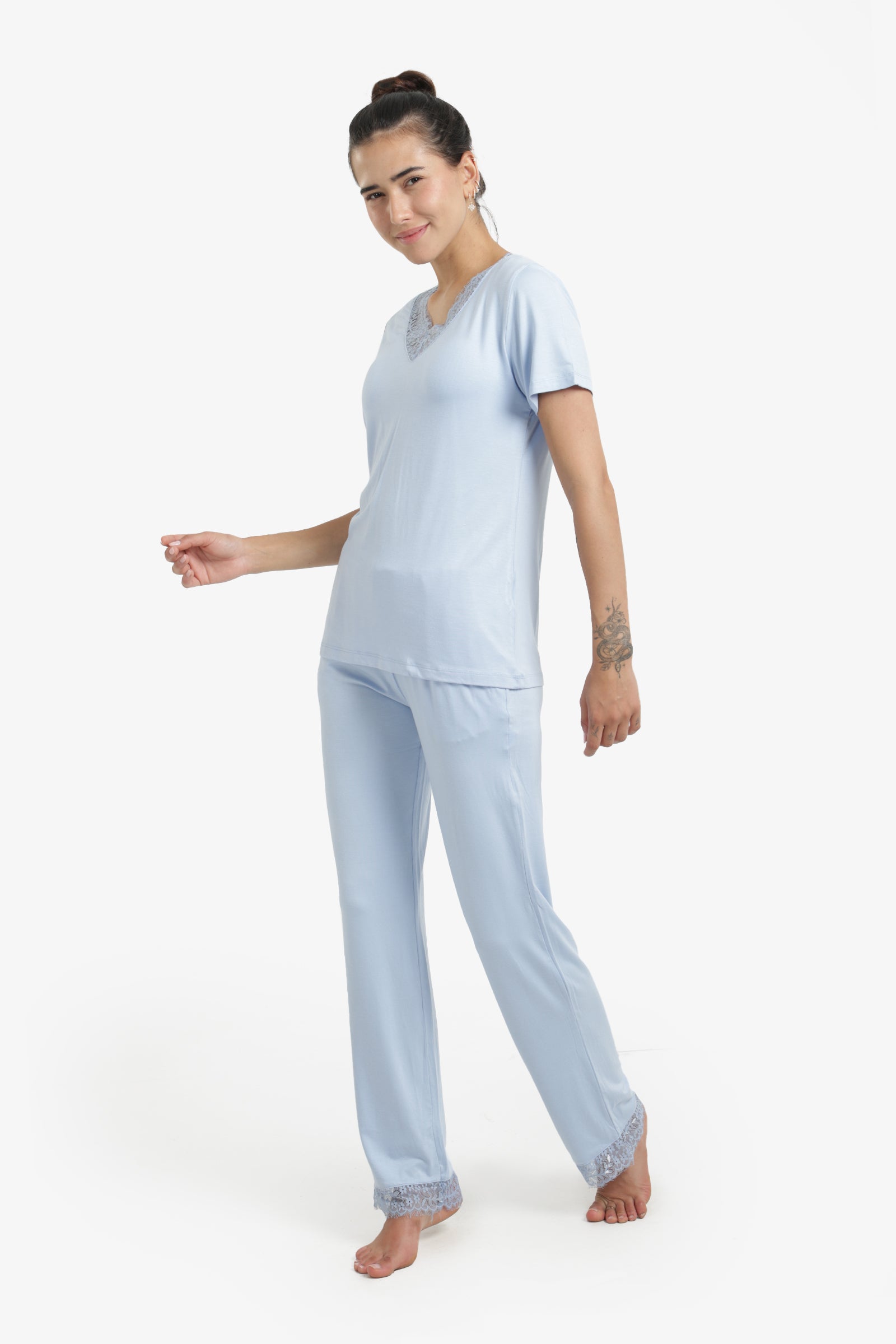 Pyjama Set with Lace Edges