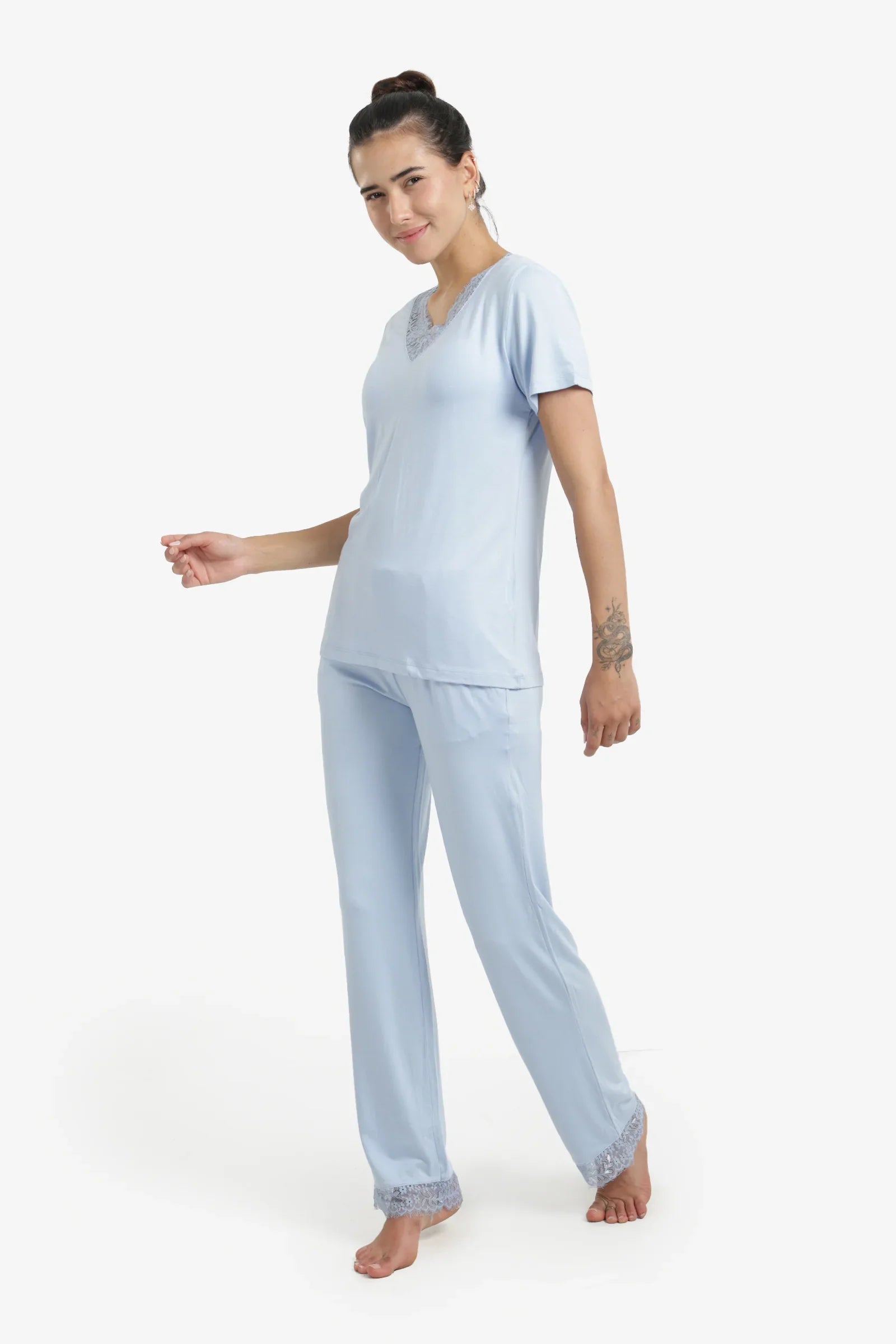 Pyjama Set with Lace Edges