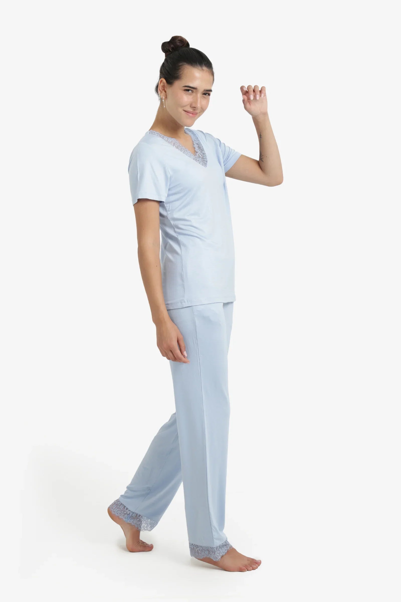 Pyjama Set with Lace Edges
