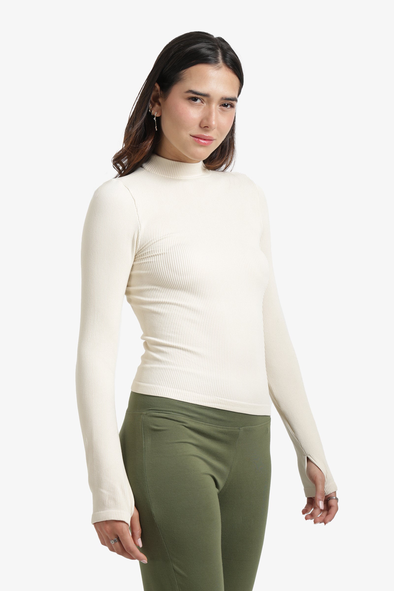 High Neck Top with Thumbhole