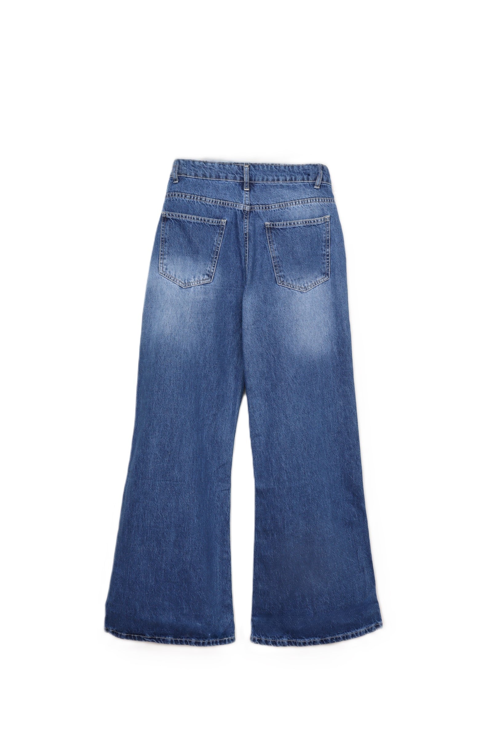 بنطلون جينز بخصر عالي وأرجل مستقيمة