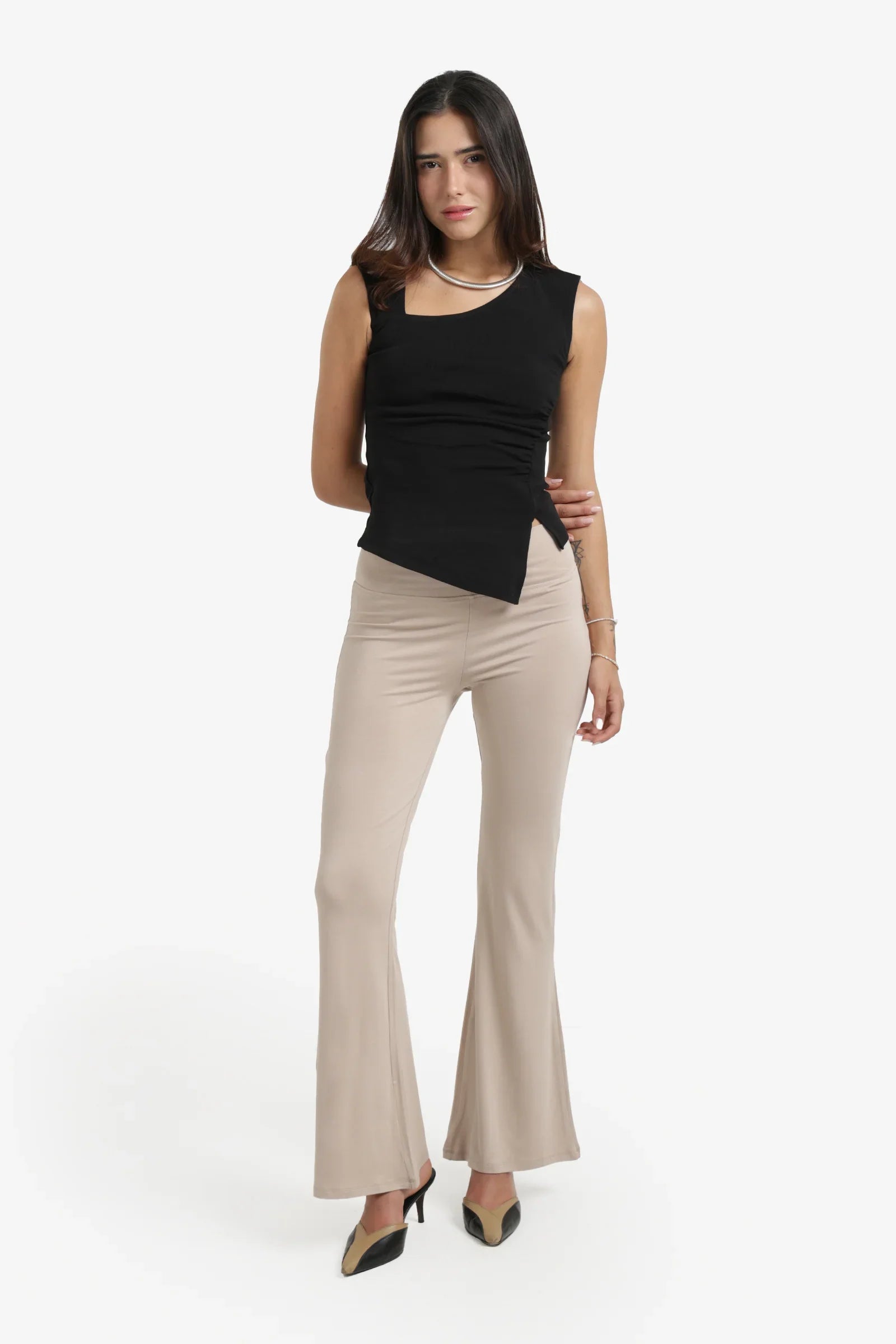 Elastic Waist Flare Pants