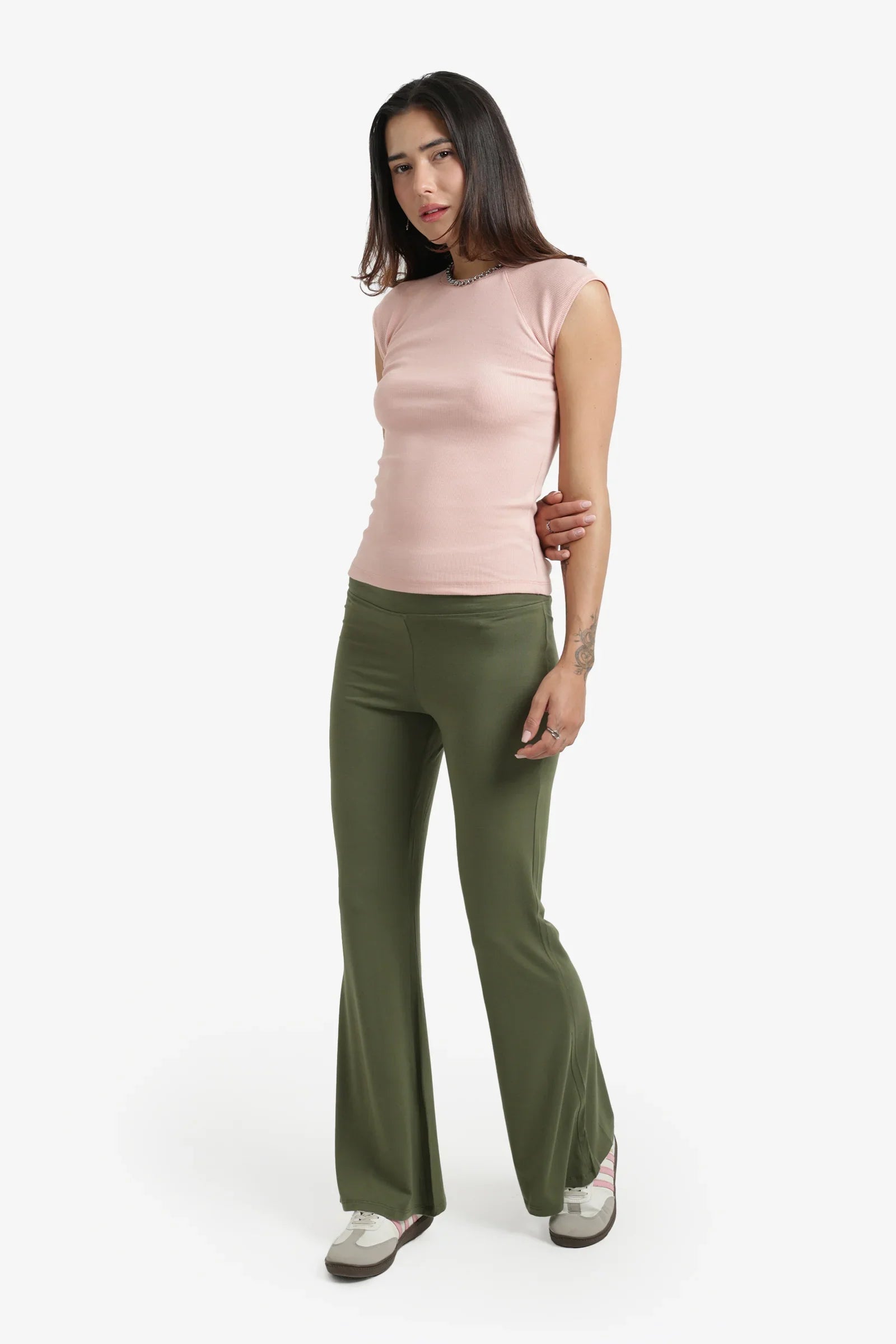 Elastic Waist Flare Pants
