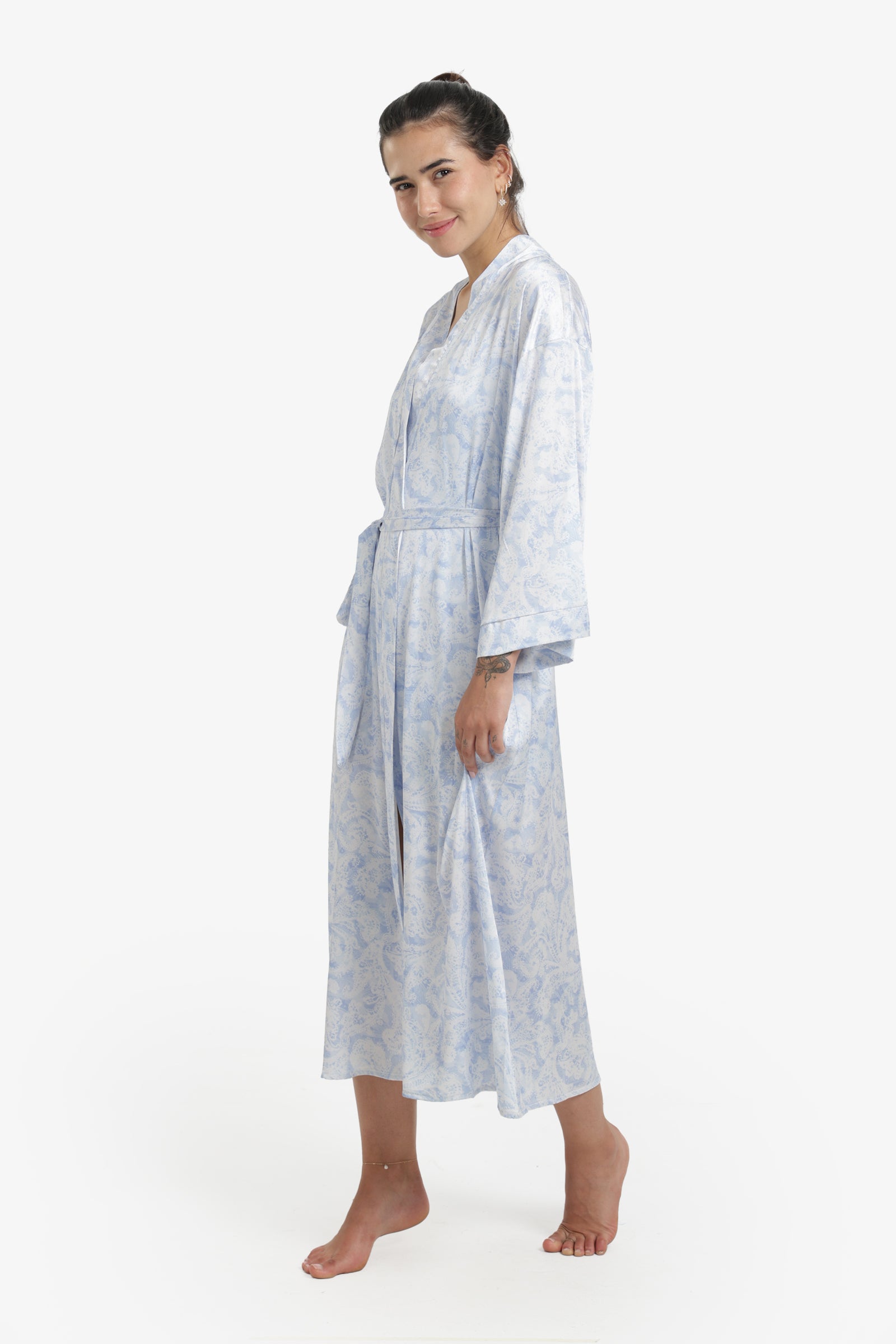 Printed Midi Satin Robe