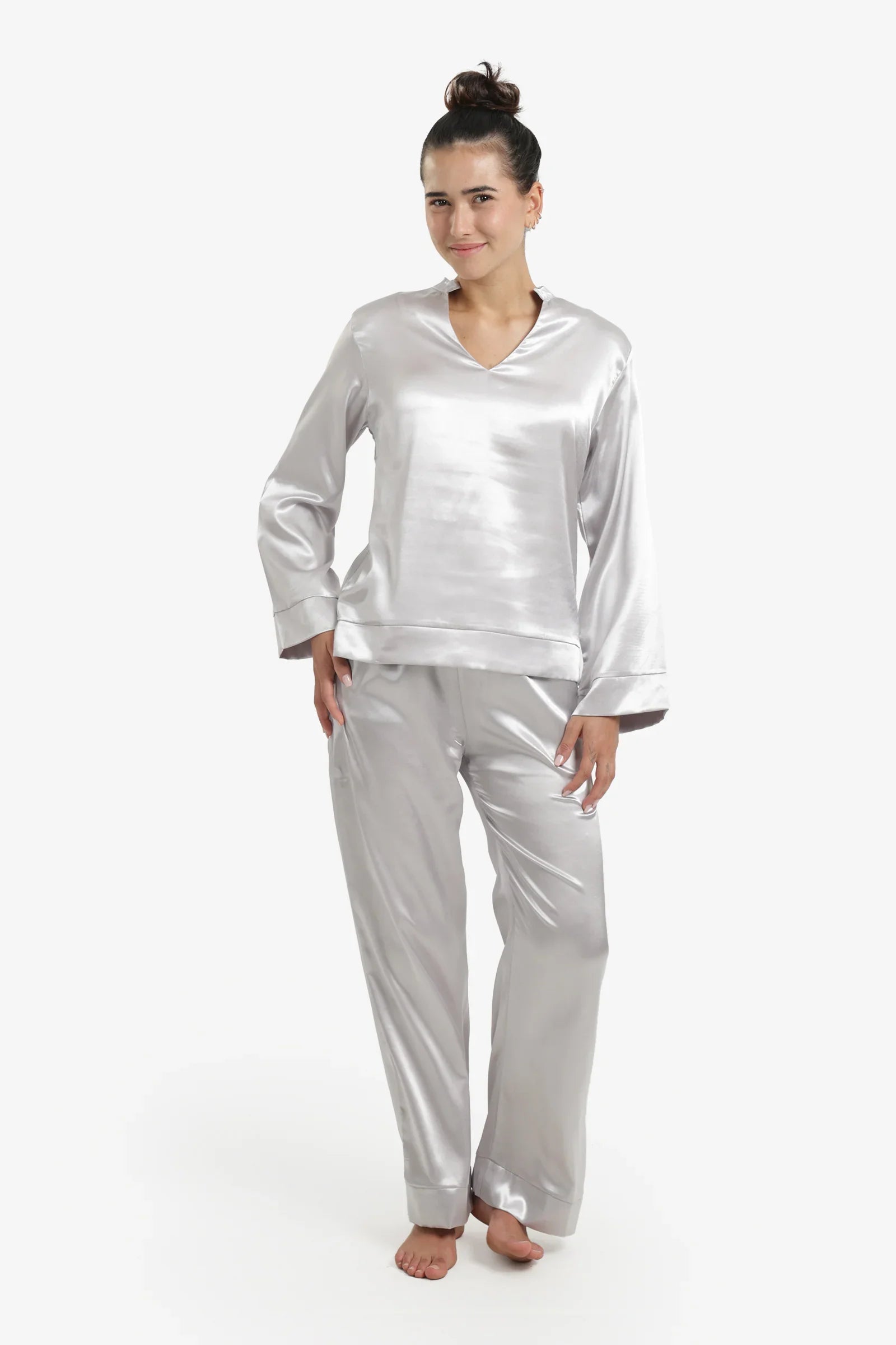 Silver Satin Pyjama Set