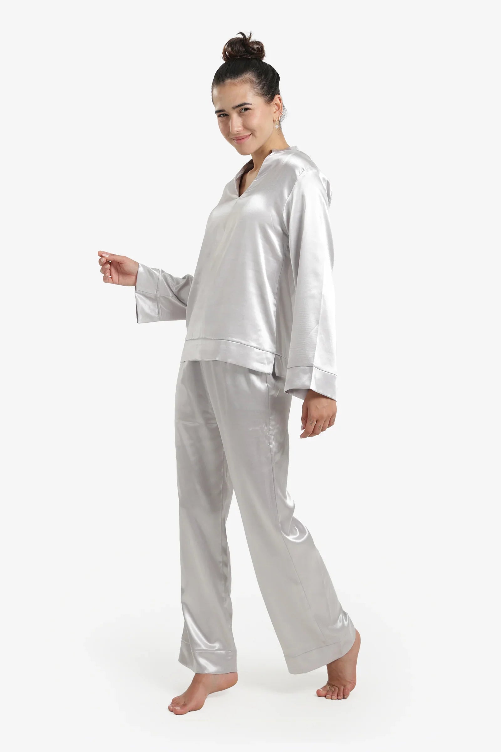 Silver Satin Pyjama Set