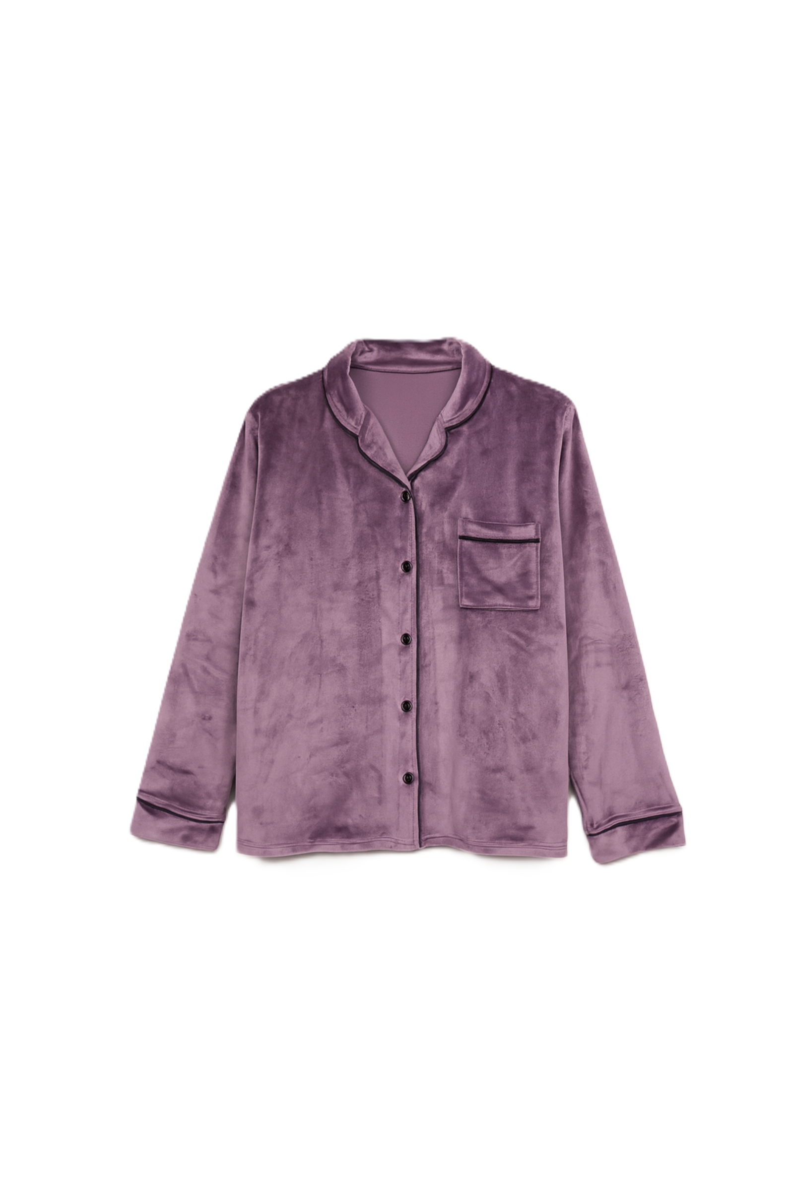 طقم بيجامة قطيفة بحواف مزخرفة