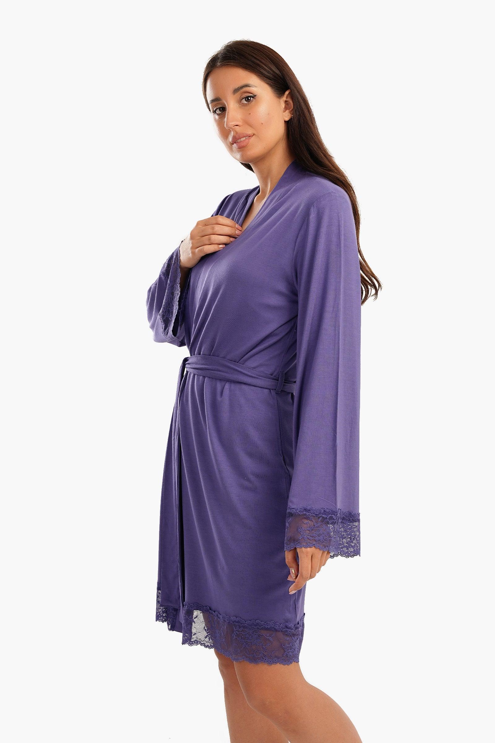 Viscose Robe with Lace Details - Carina - كارينا