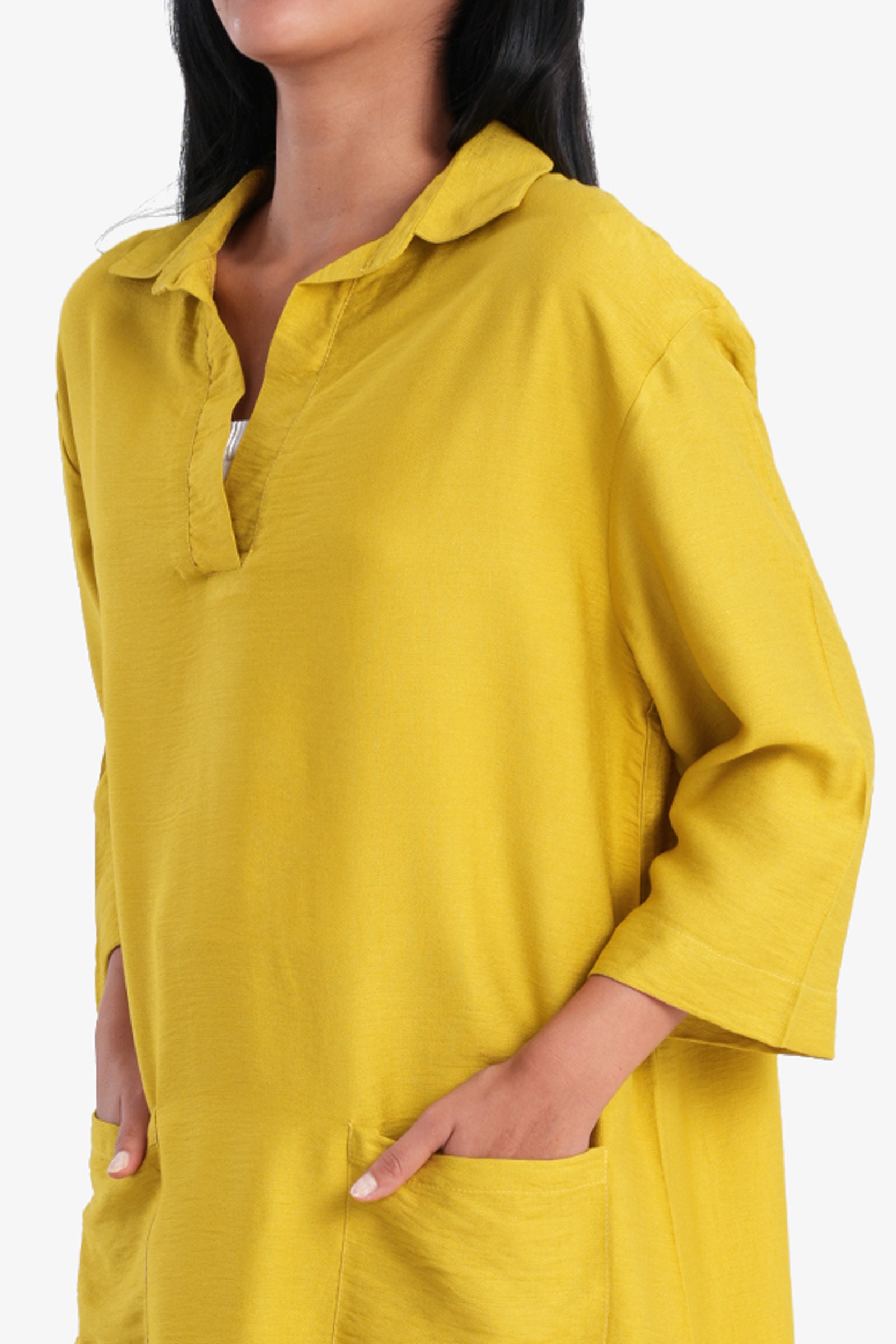 Lounge Dress with Collared V-Neck