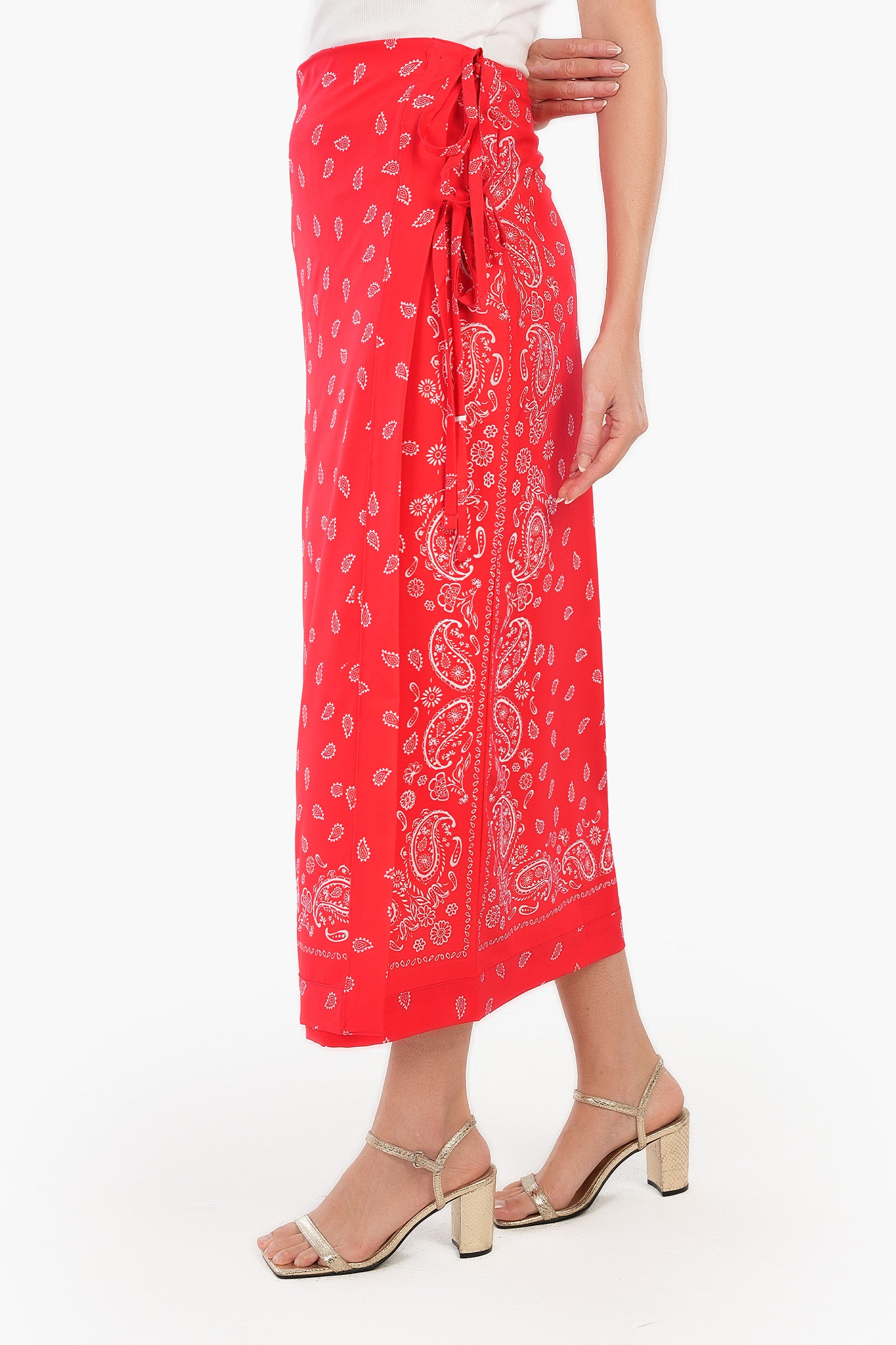 Printed Red Wrap Skirt