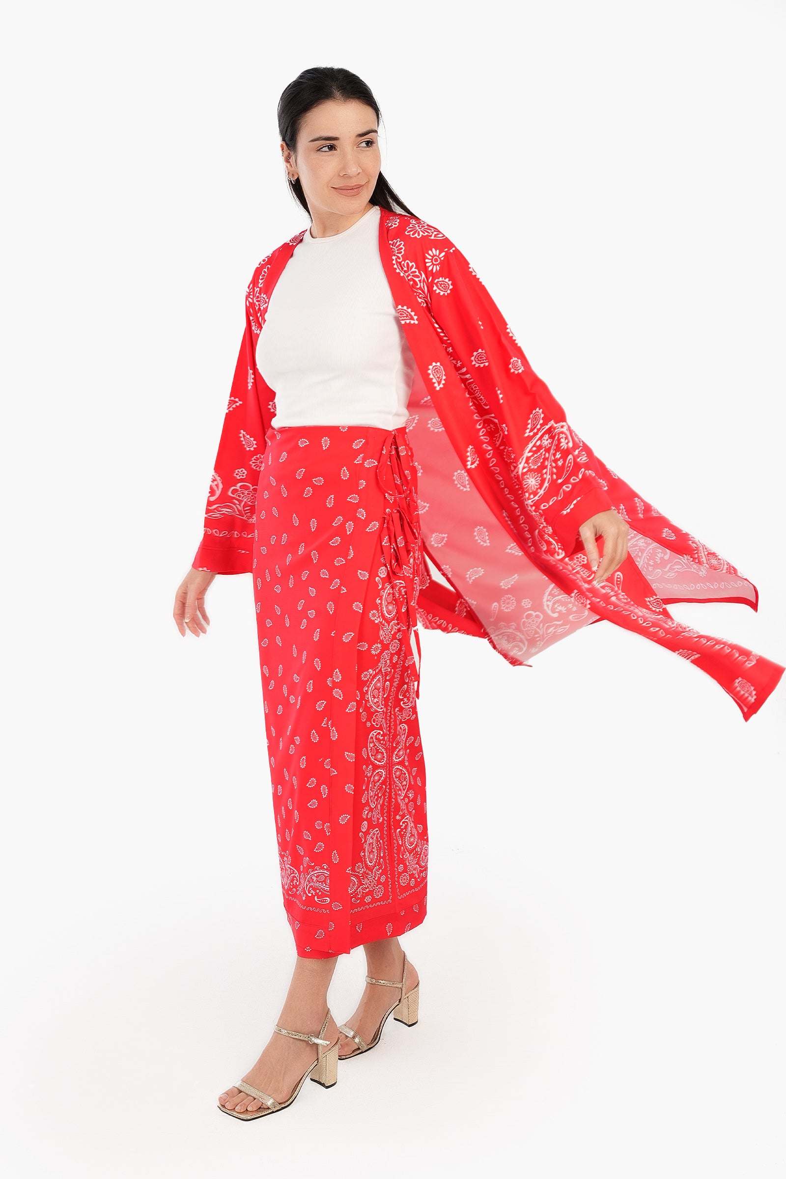 Printed Red Wrap Skirt