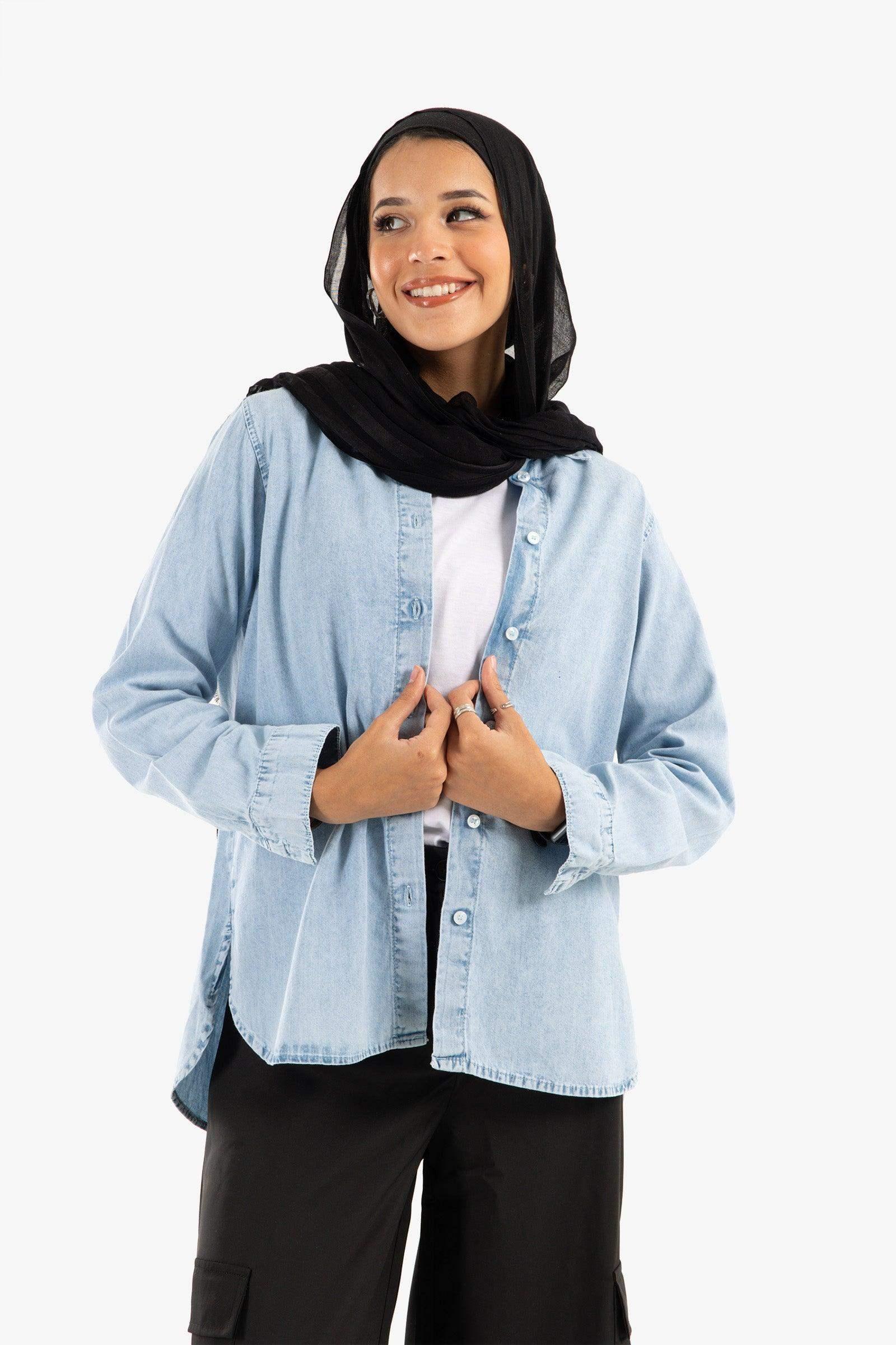 Asymmetrical Denim Shirt - Carina - كارينا