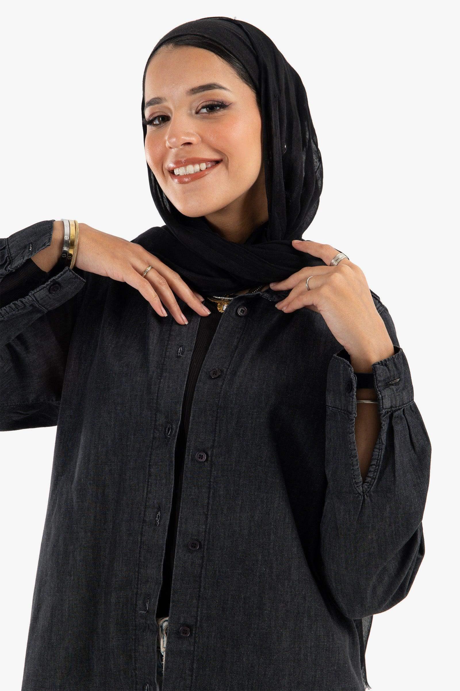 Asymmetrical Denim Shirt - Carina - كارينا