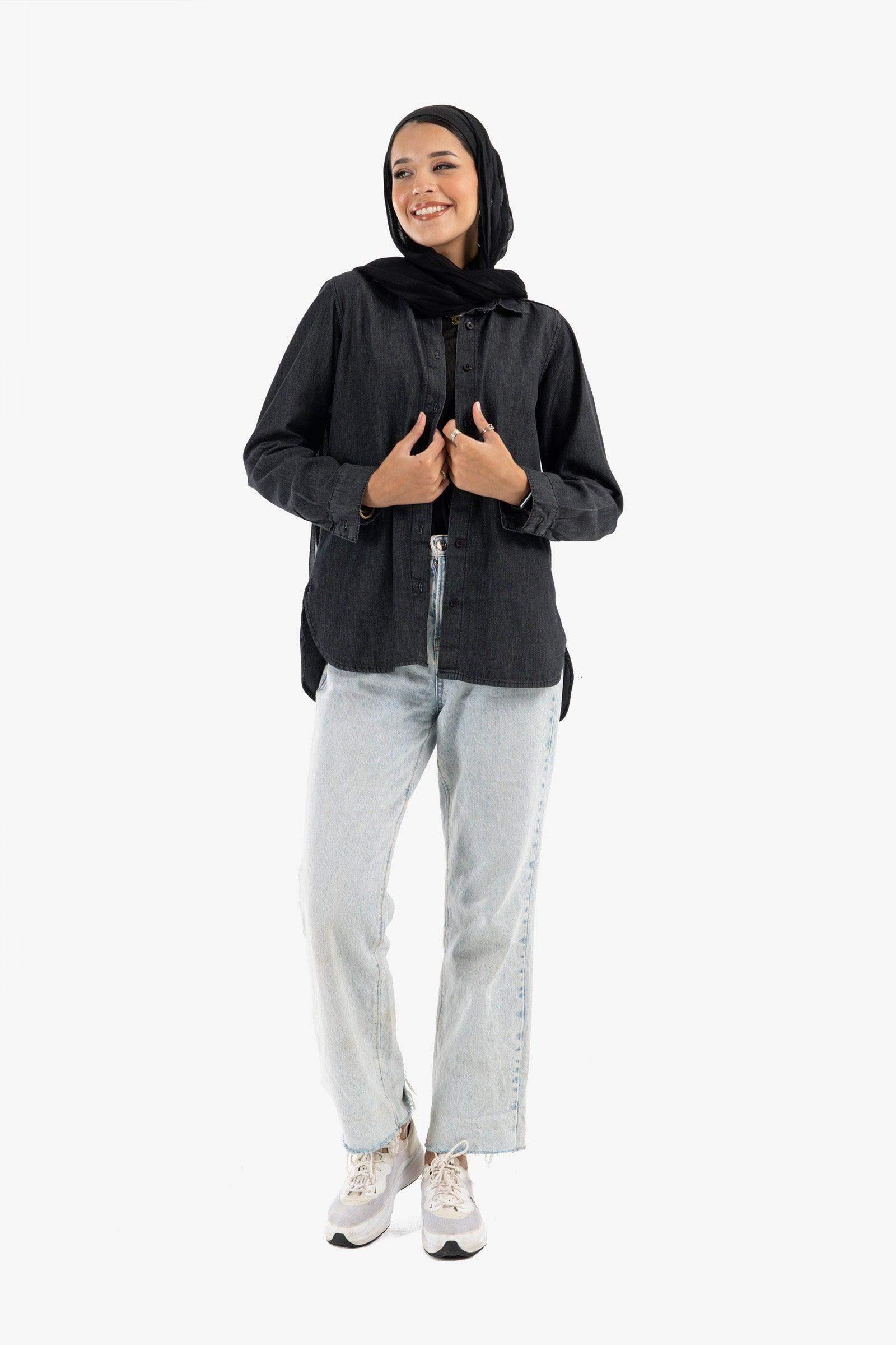 Asymmetrical Denim Shirt - Carina - كارينا