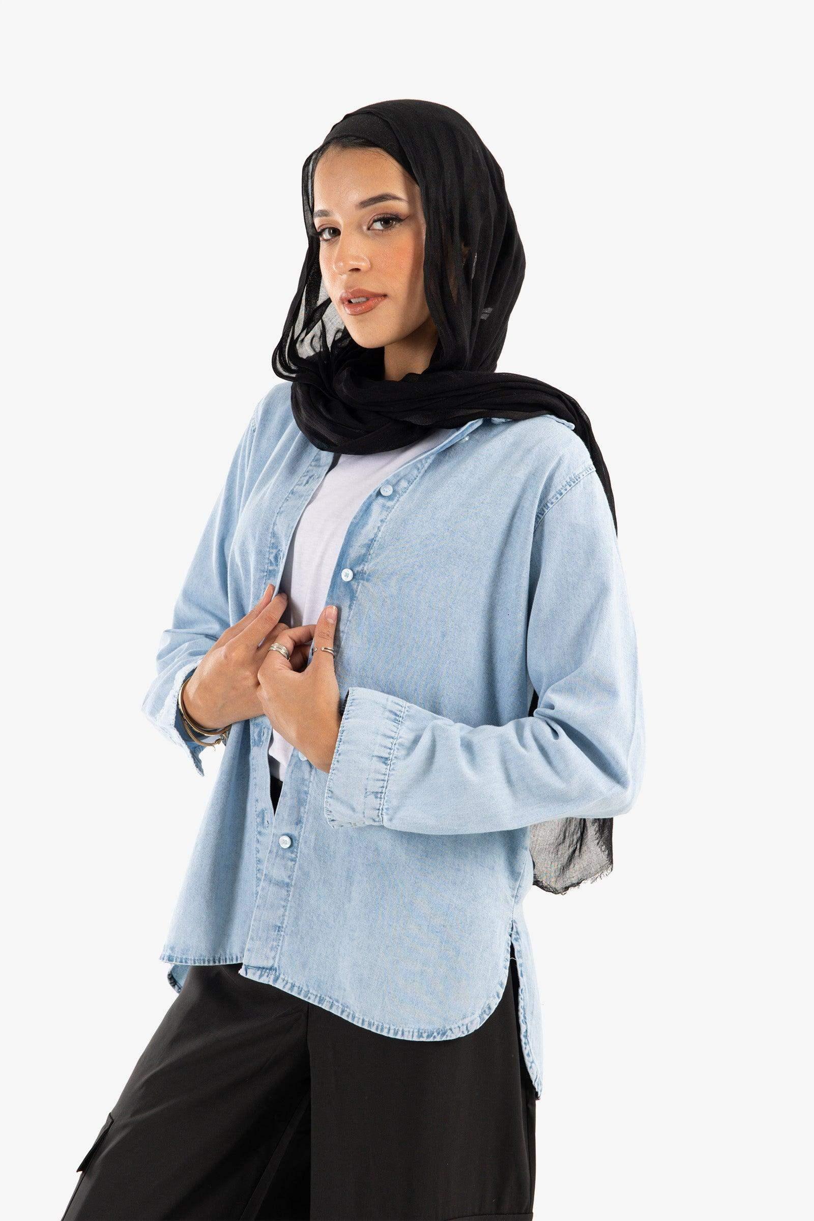 Asymmetrical Denim Shirt - Carina - كارينا