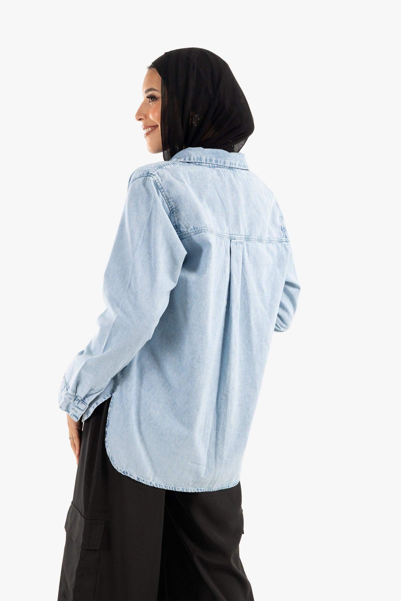 Asymmetrical Denim Shirt - Carina - كارينا