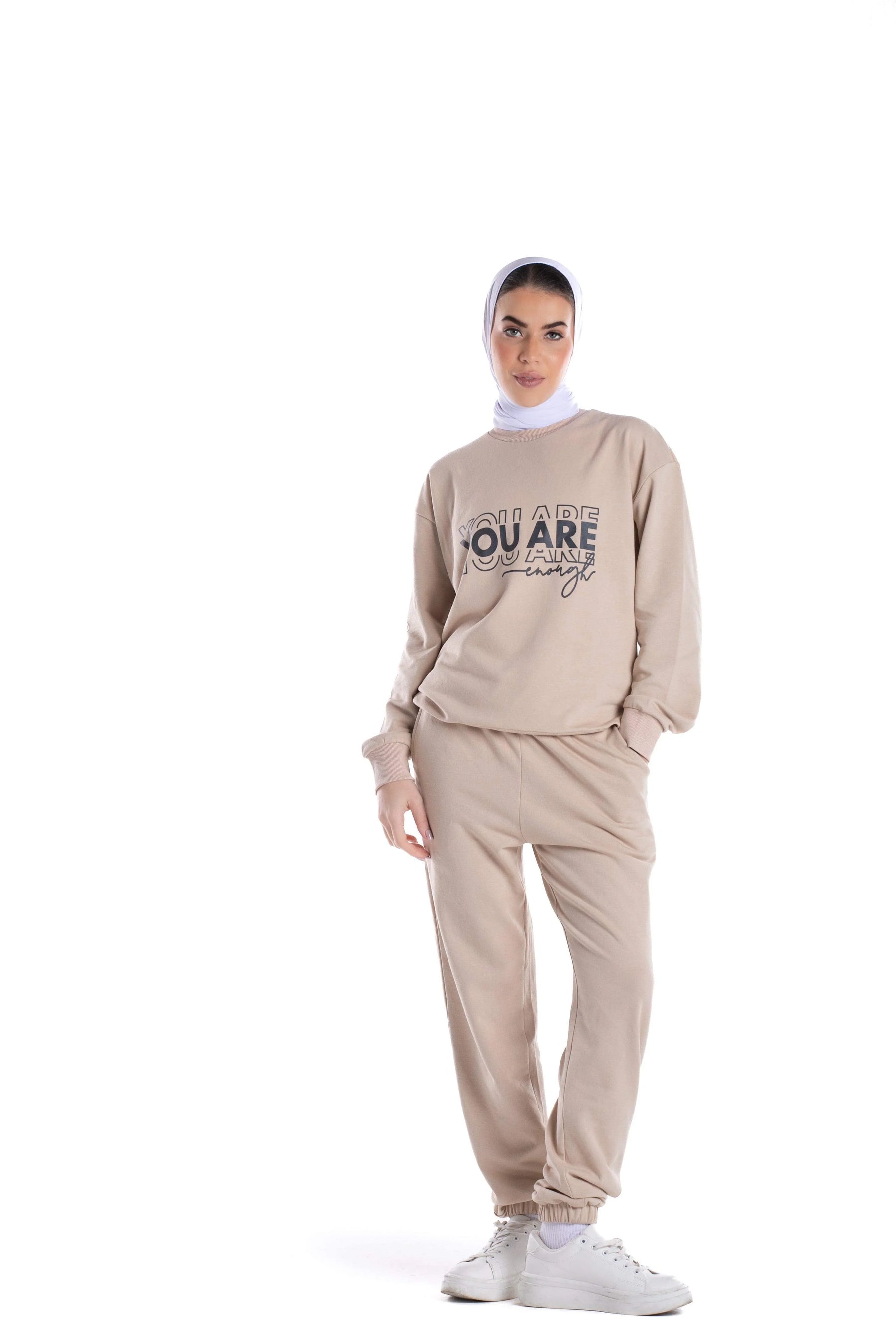 Beige Cotton Lounge Jogger - Carina - كارينا