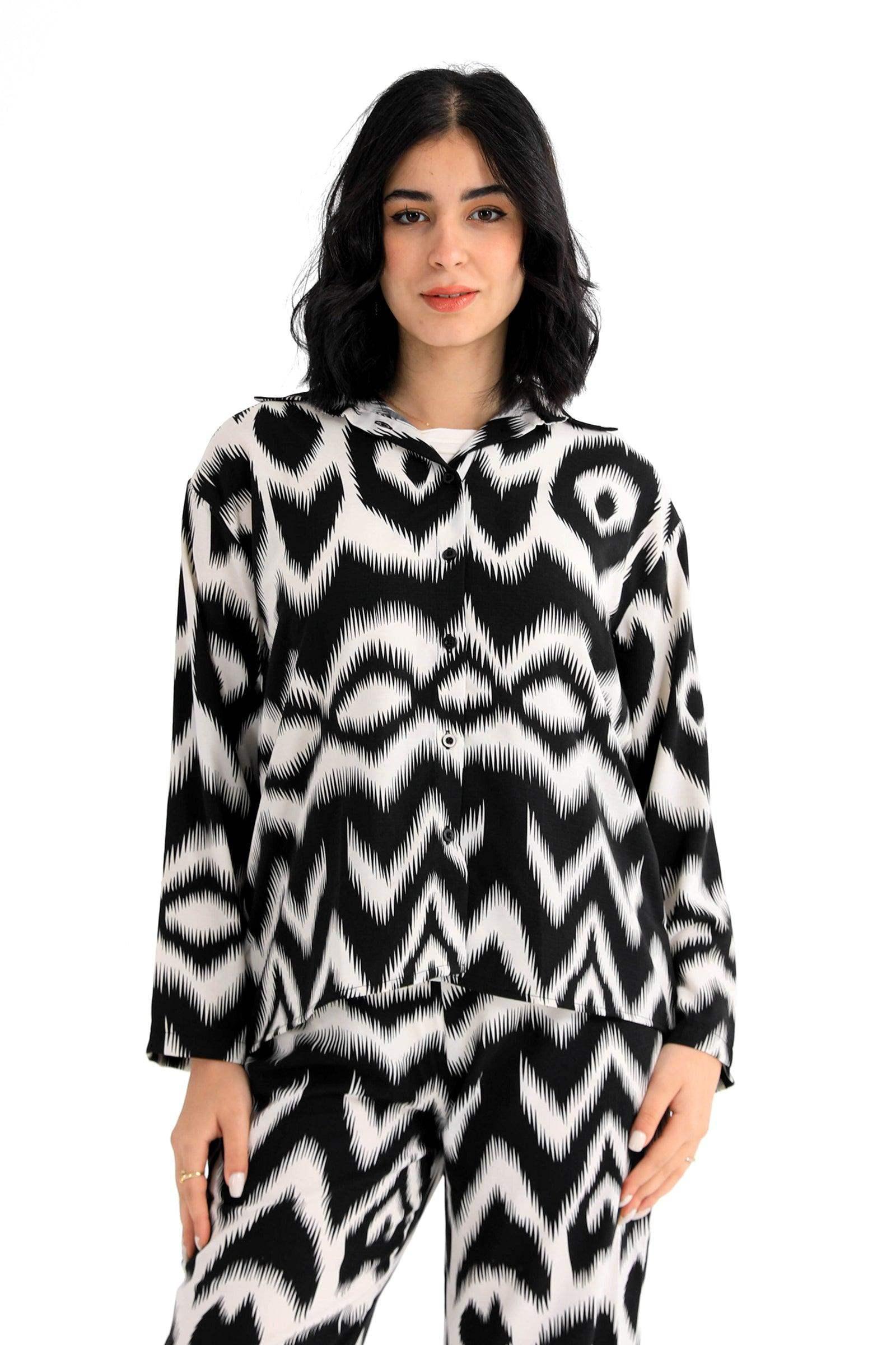 Black & White Patterned Shirt - Carina - كارينا