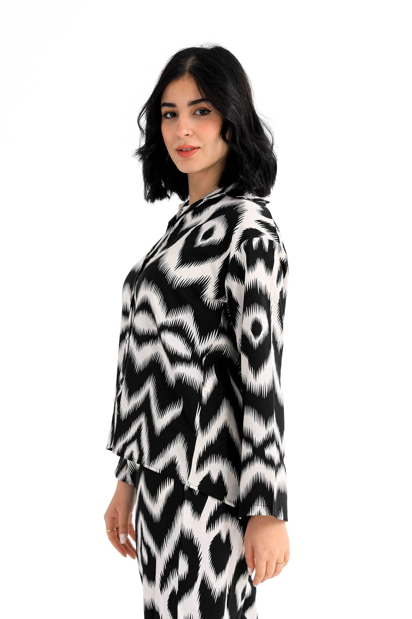 Black & White Patterned Shirt - Carina - كارينا