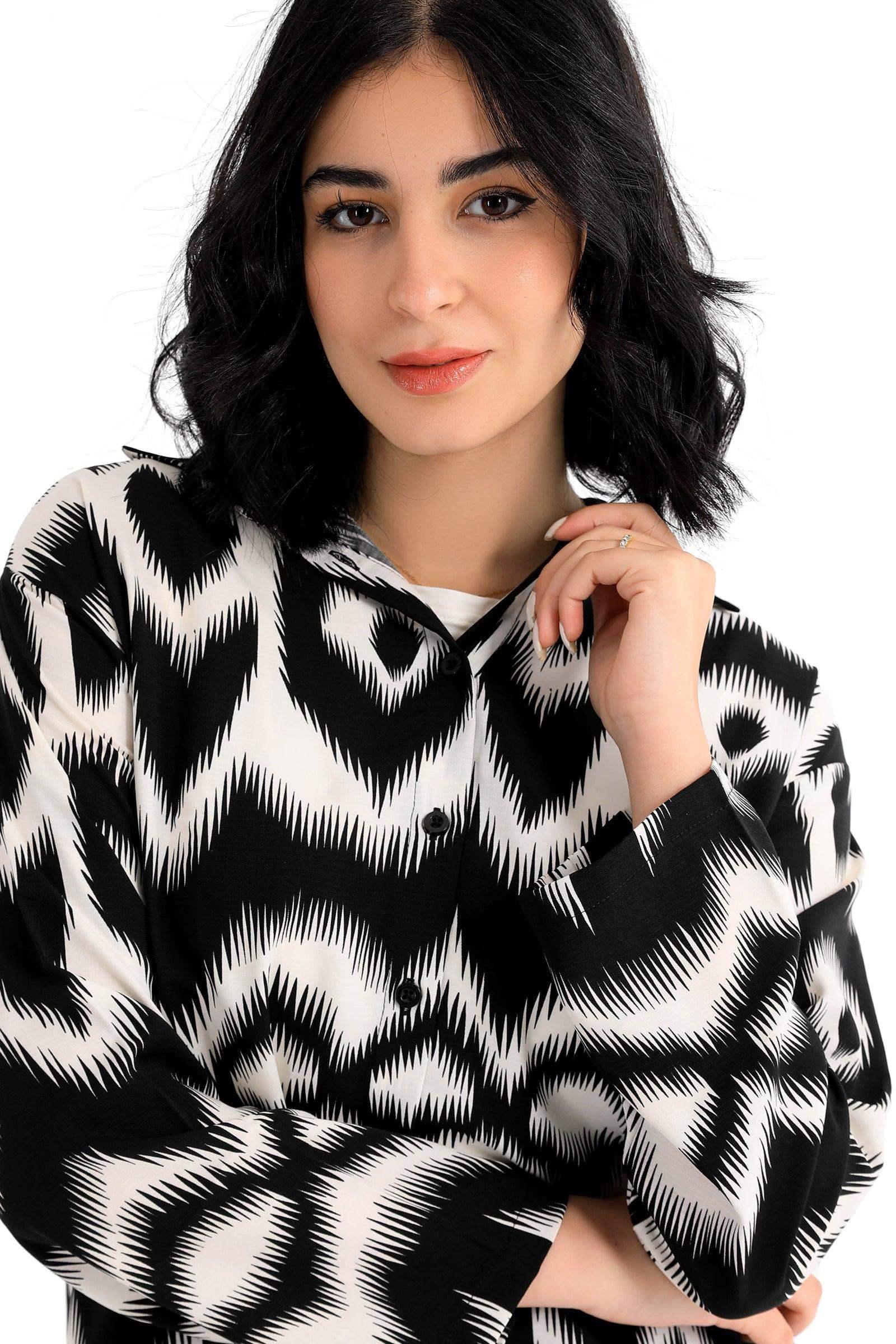 Black & White Patterned Shirt - Carina - كارينا