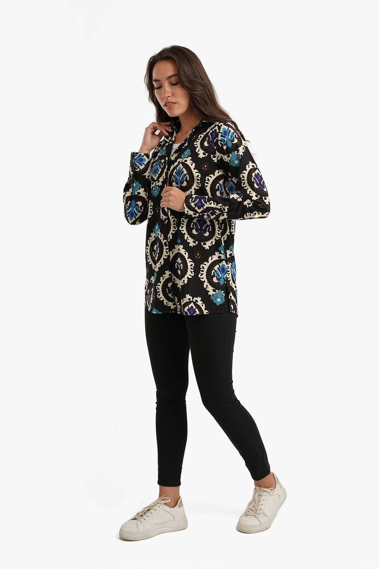Black Printed Voile Shirt - Carina - كارينا