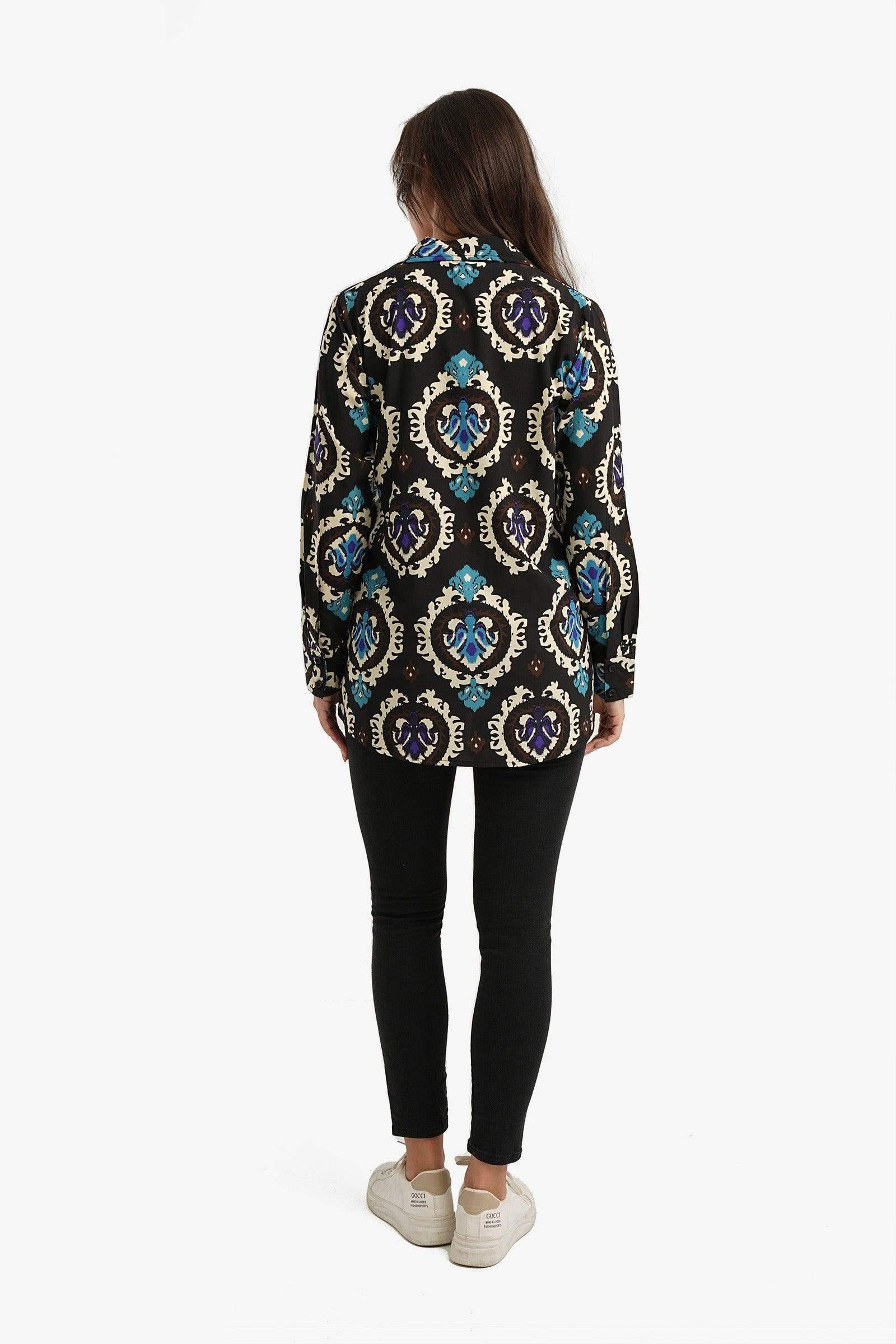 Black Printed Voile Shirt - Carina - كارينا
