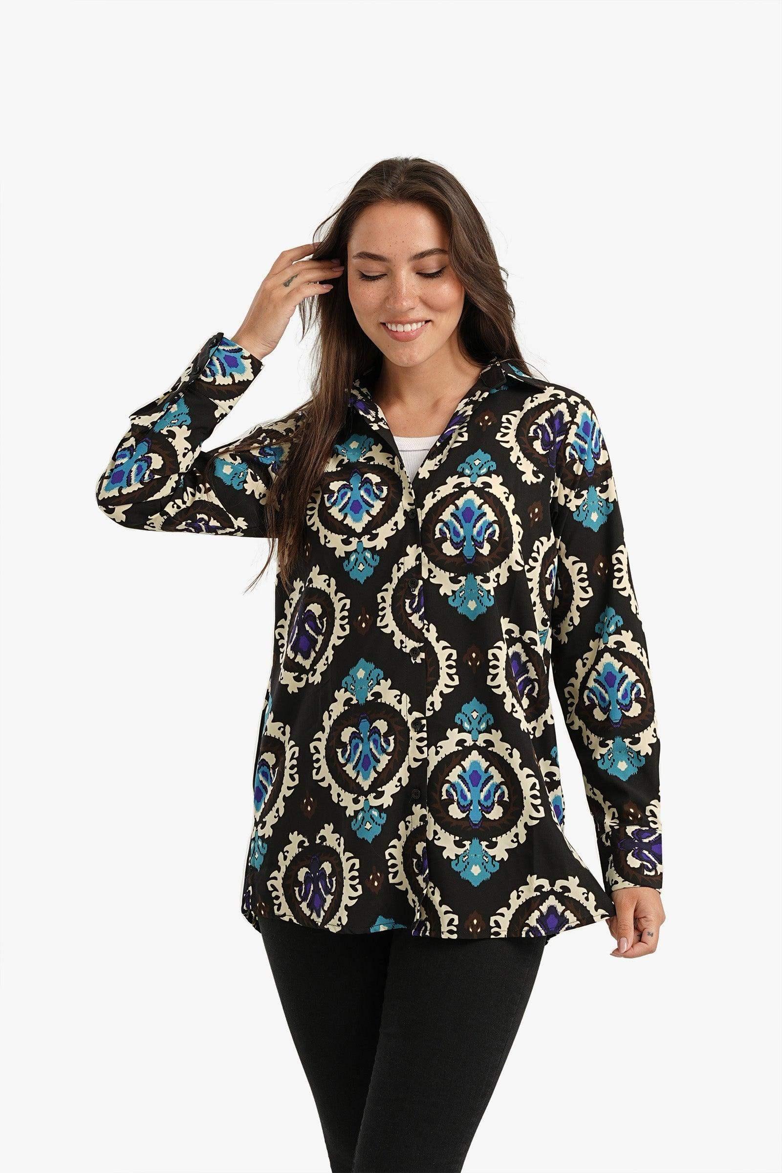 Black Printed Voile Shirt - Carina - كارينا