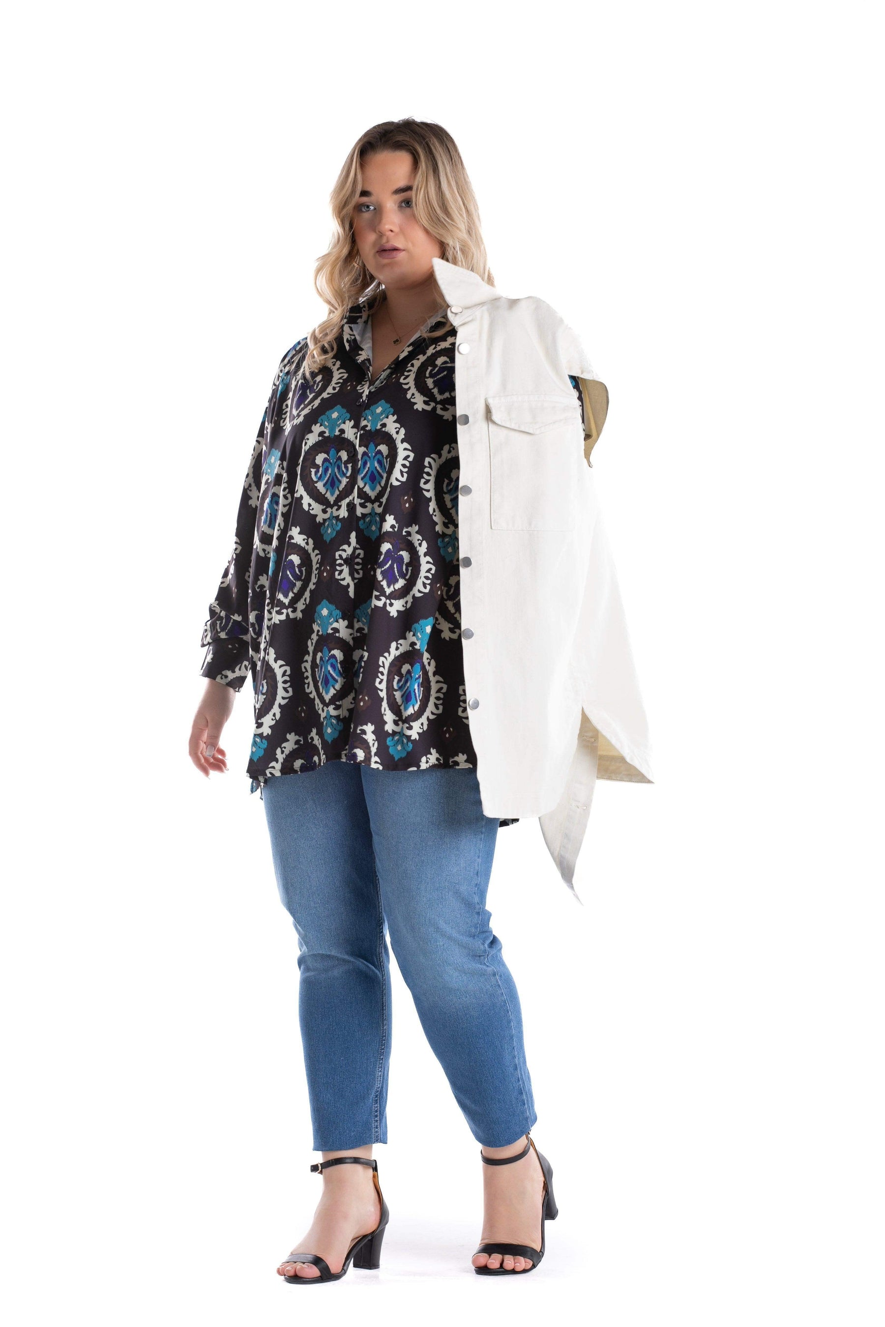Black Printed Voile Shirt - Carina - كارينا