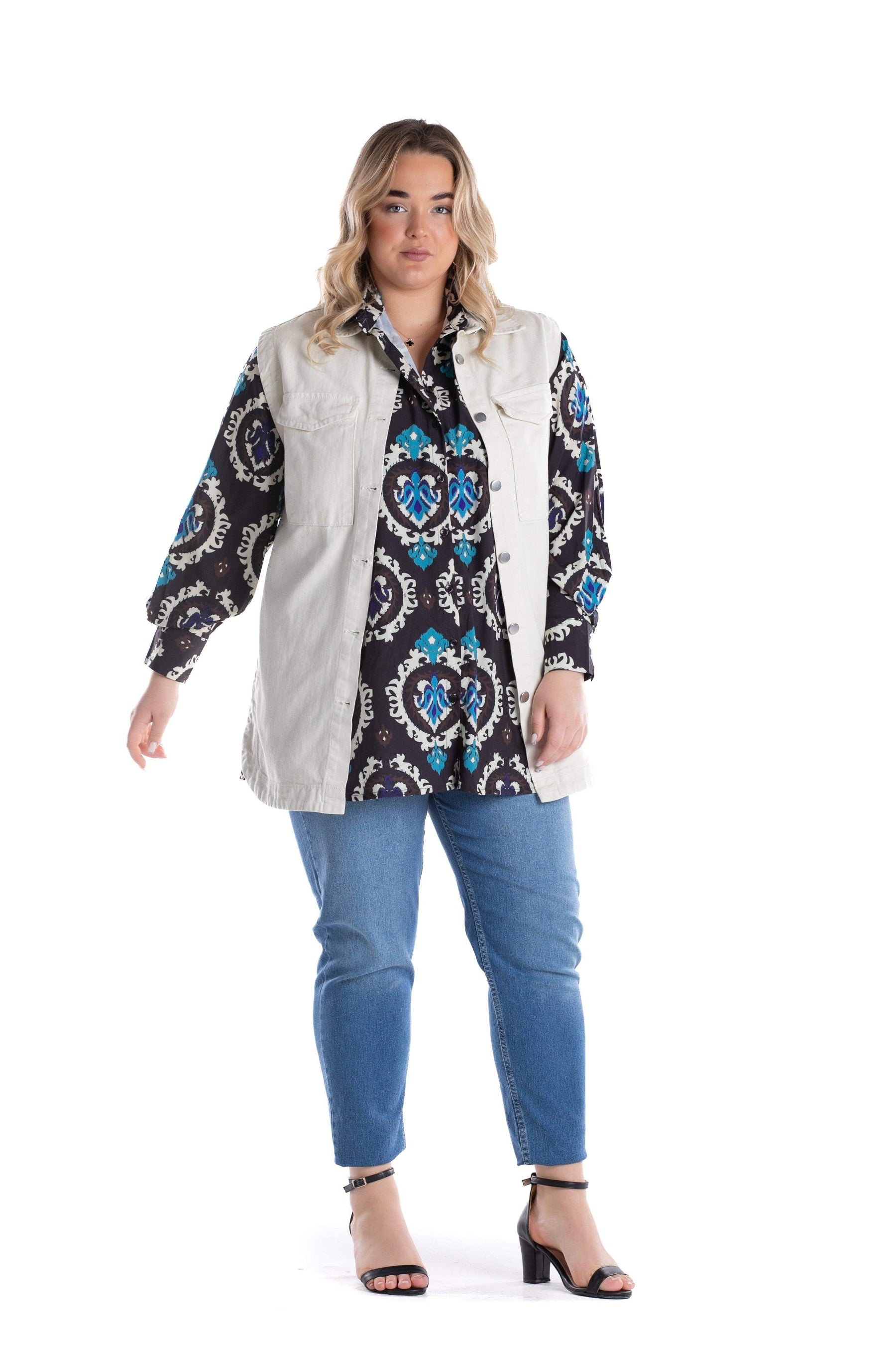 Black Printed Voile Shirt - Carina - كارينا