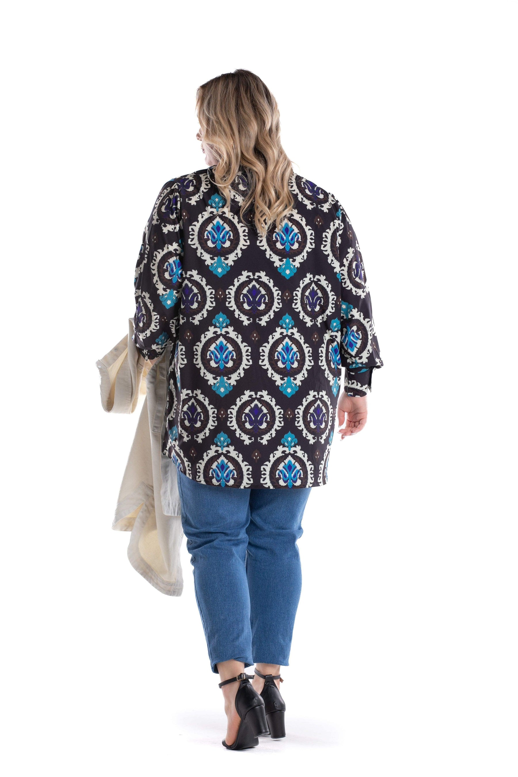 Black Printed Voile Shirt - Carina - كارينا