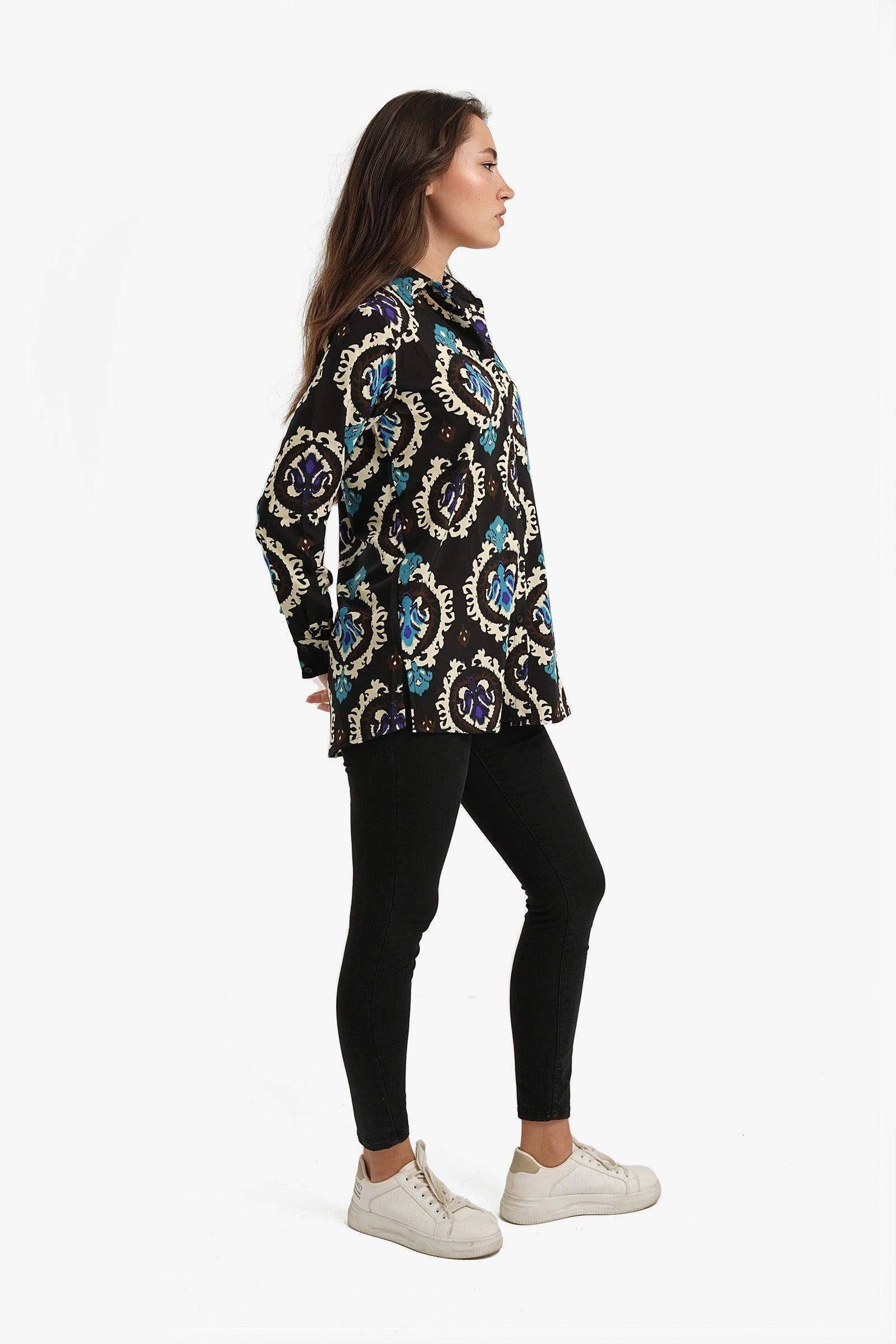 Black Printed Voile Shirt - Carina - كارينا