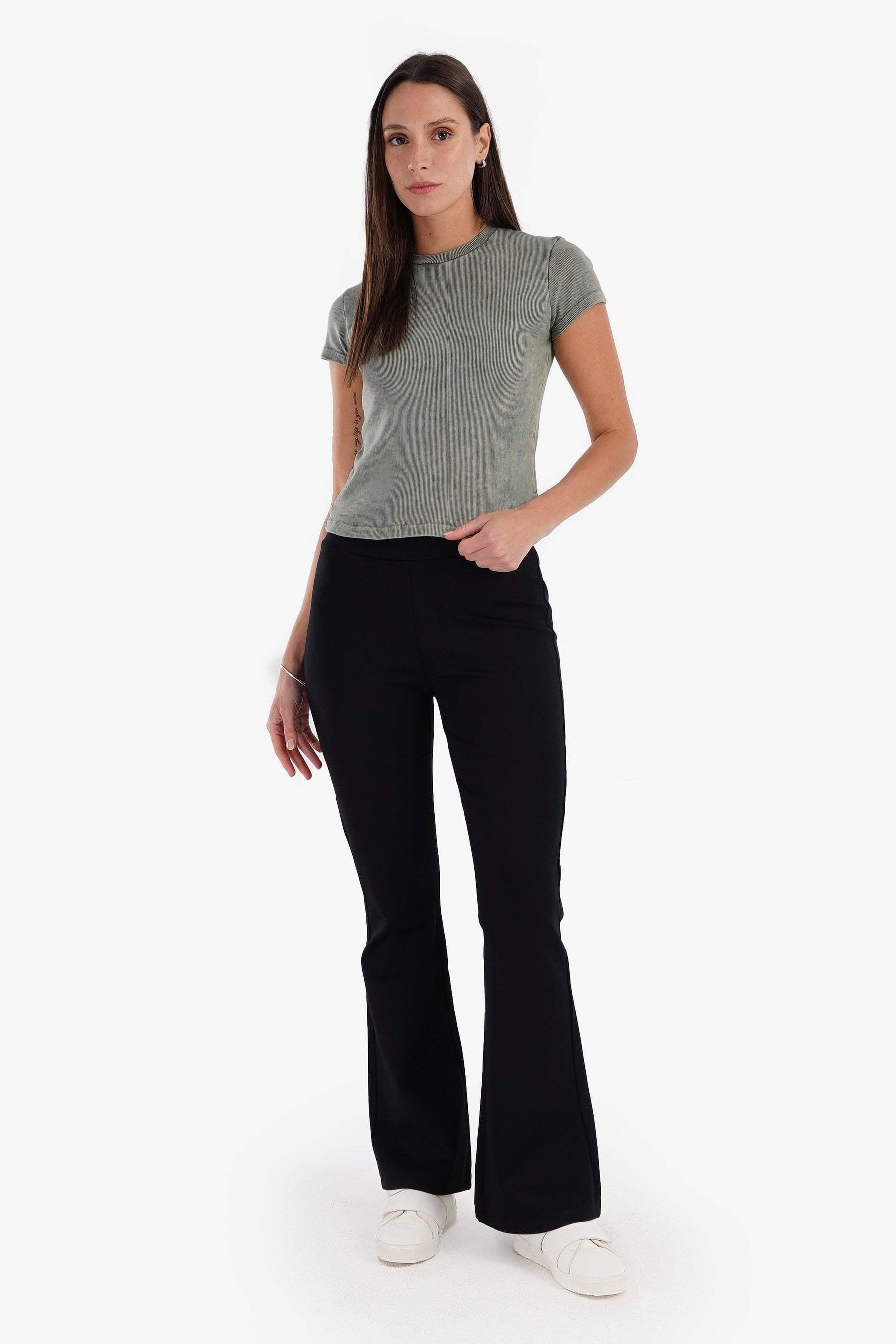 Black Pull On Flare Pants - Carina - كارينا