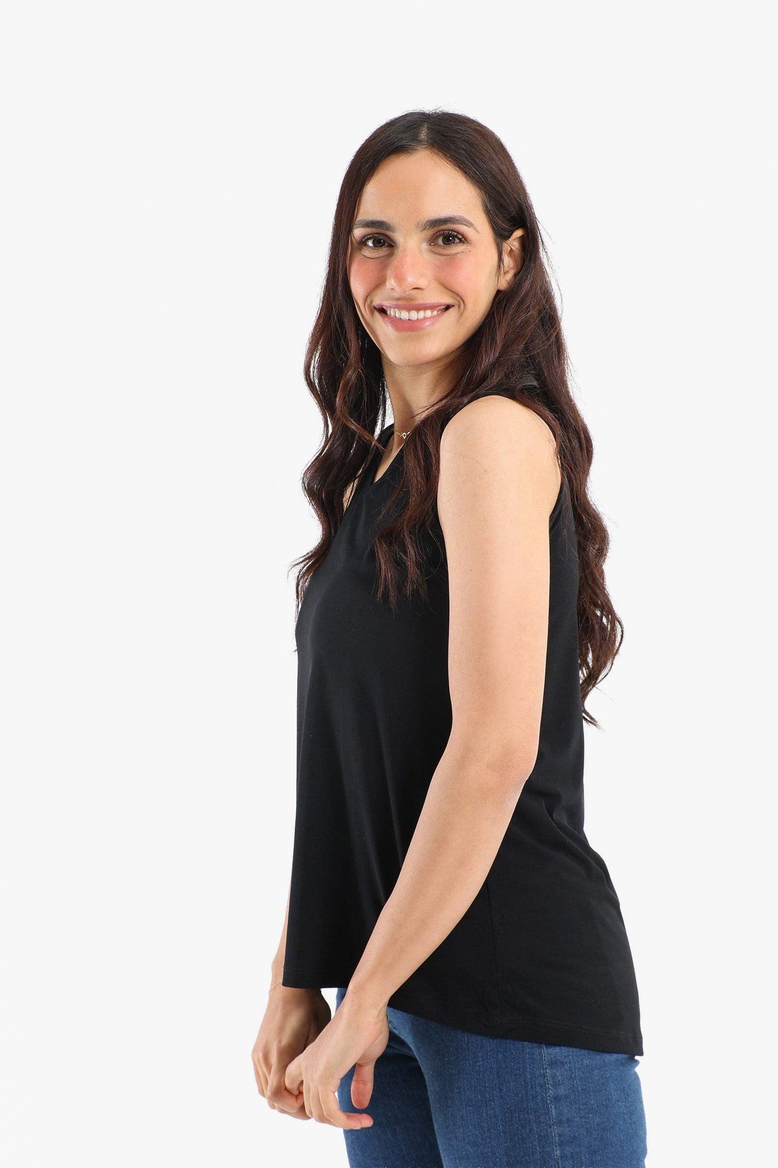 Black Voile Sleeveless Blouse - Carina - كارينا