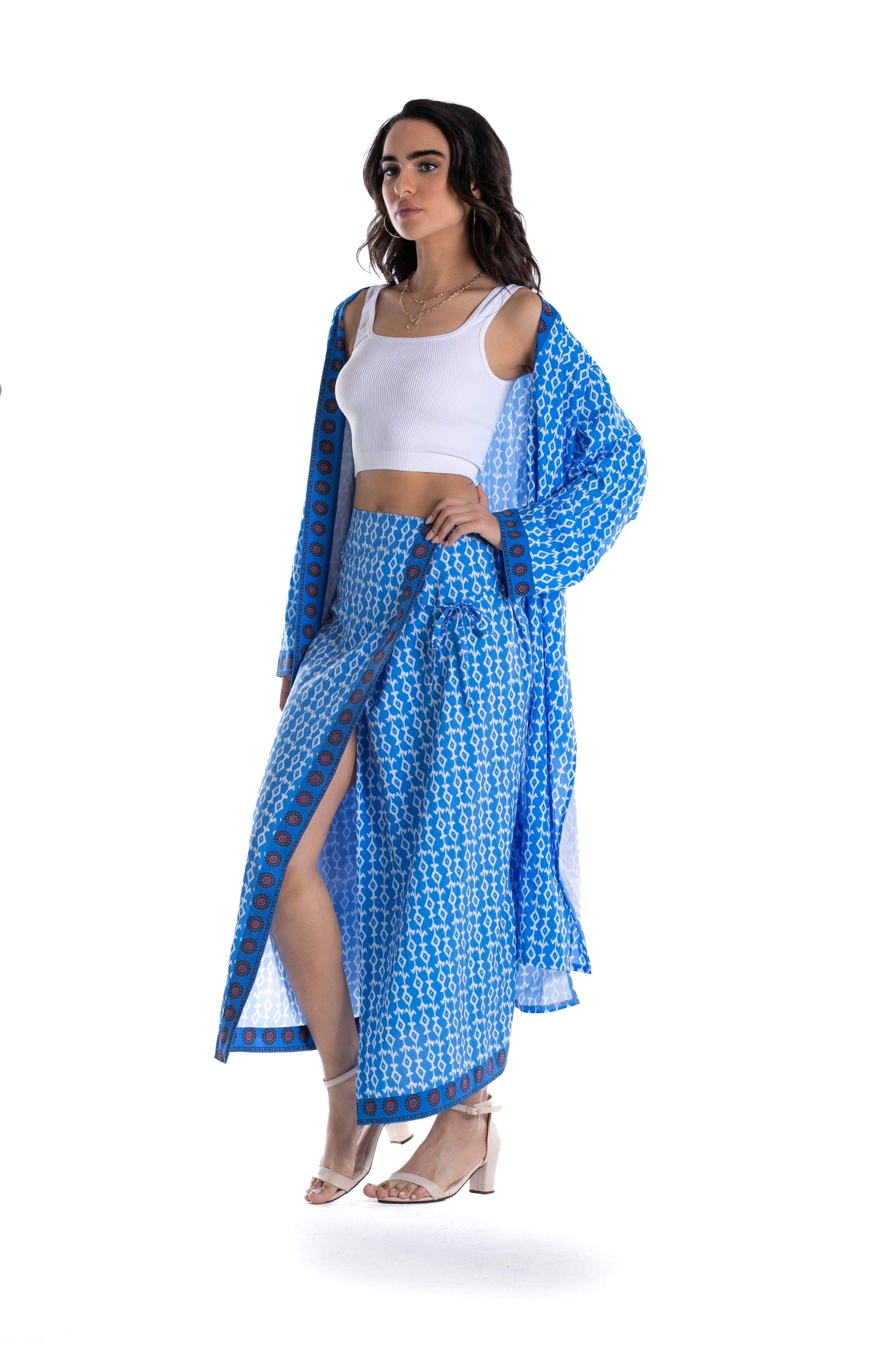 Blue Printed Wrap Skirt - Carina - كارينا