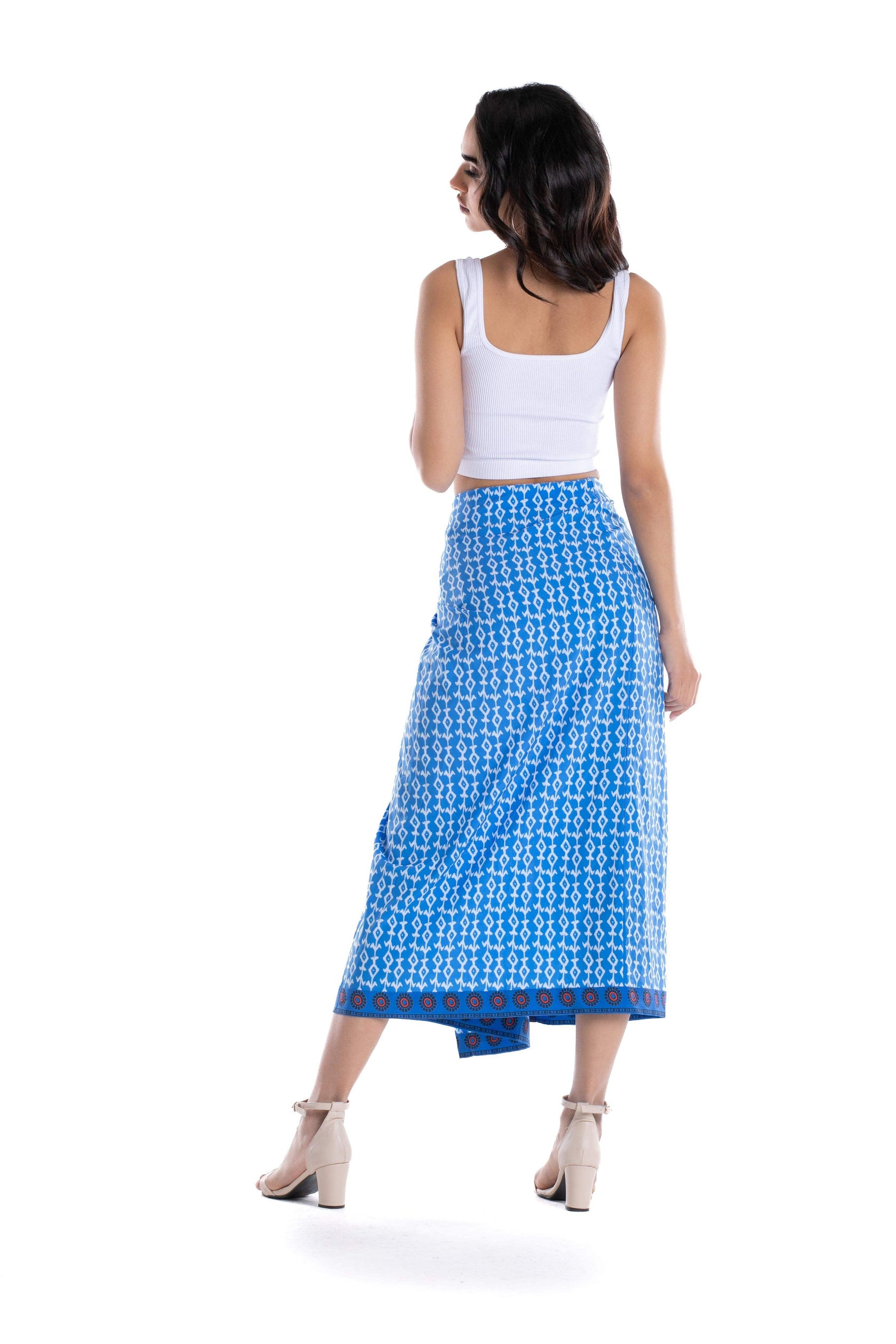 Blue Printed Wrap Skirt - Carina - كارينا