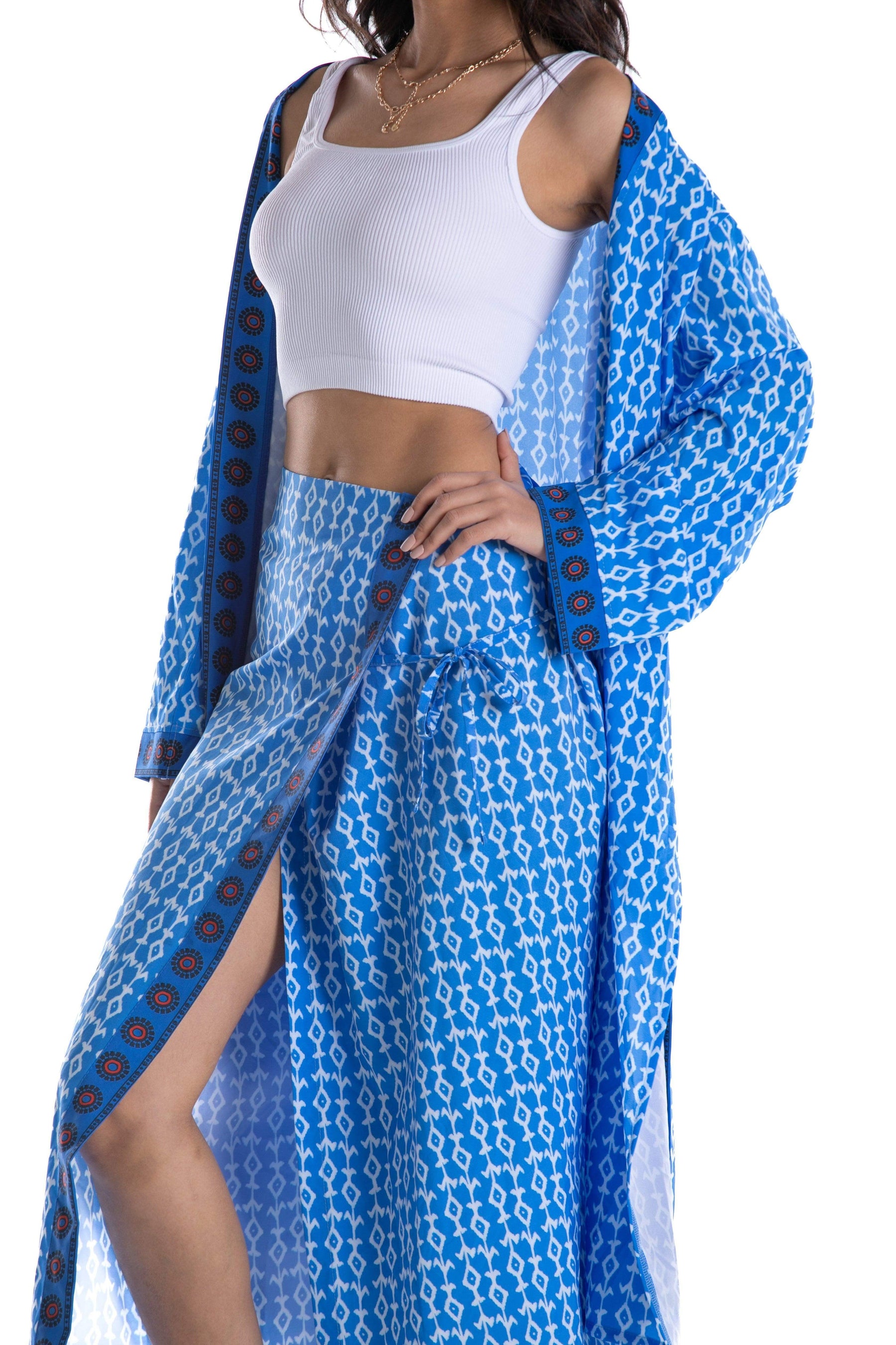 Blue Printed Wrap Skirt - Carina - كارينا