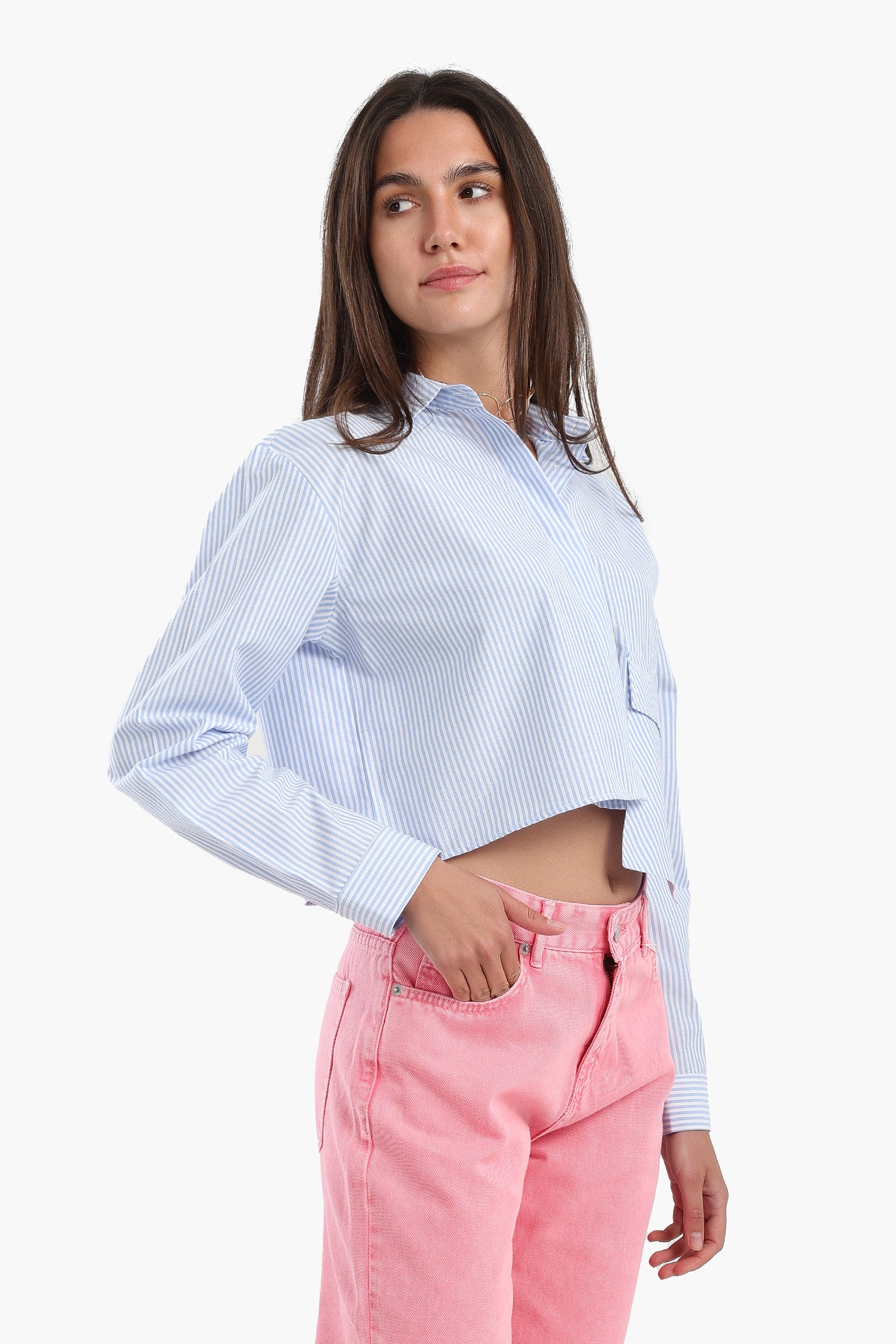 Cropped Hidden Placket Shirt