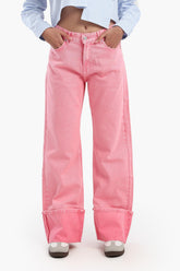 Folded Hem Pink Jeans
