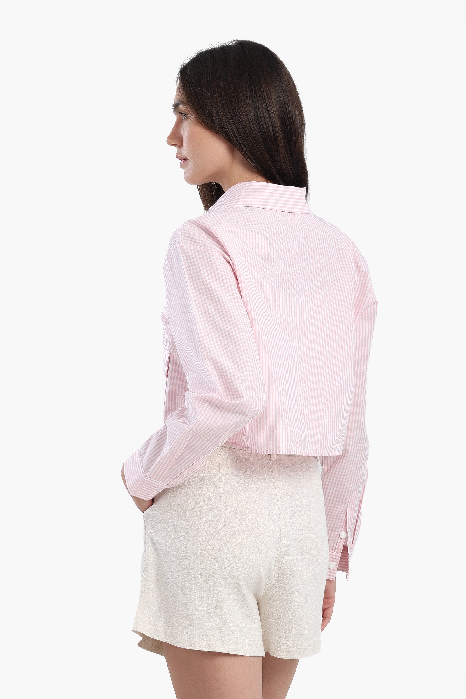 Cropped Hidden Placket Shirt