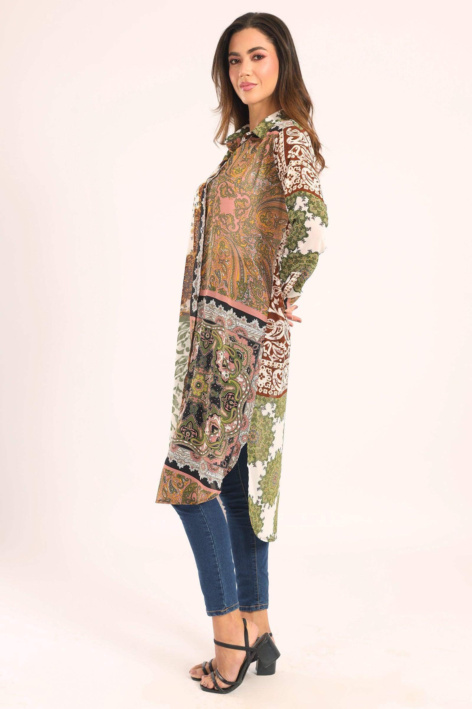 Colored Chiffon Long Shirt - Carina - كارينا