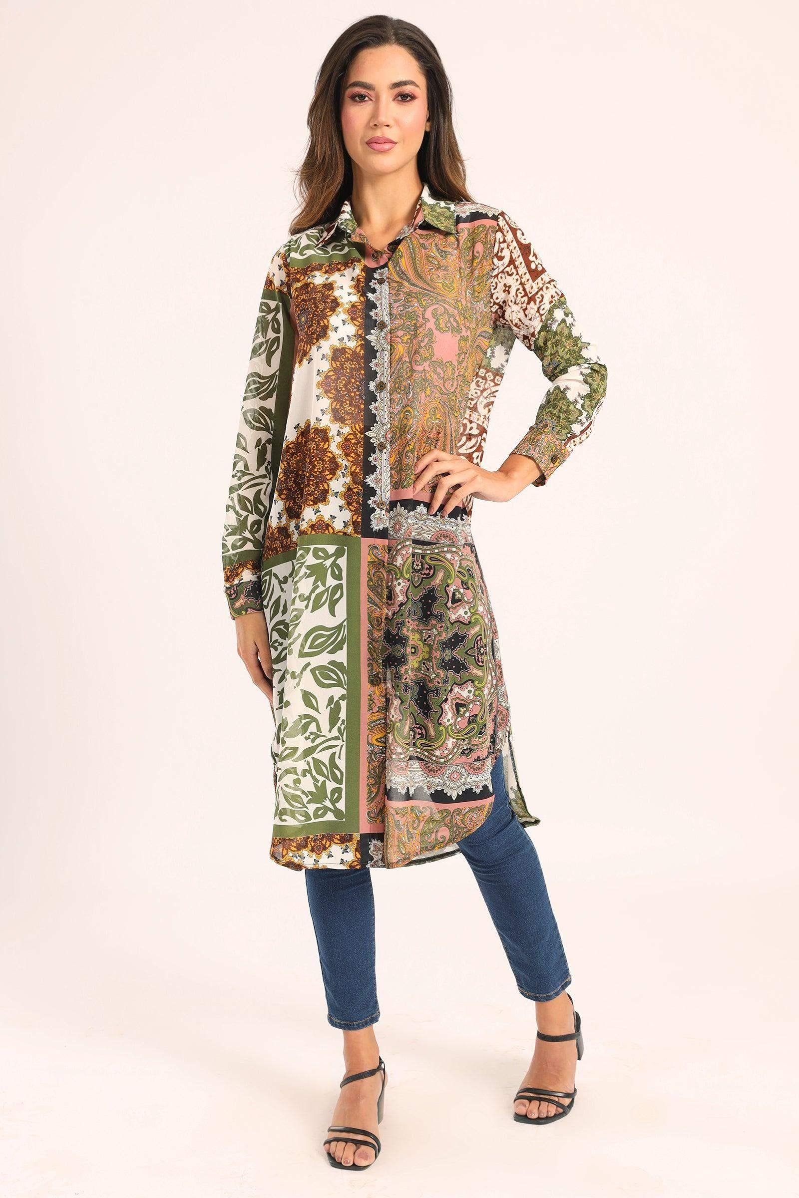 Colored Chiffon Long Shirt - Carina - كارينا