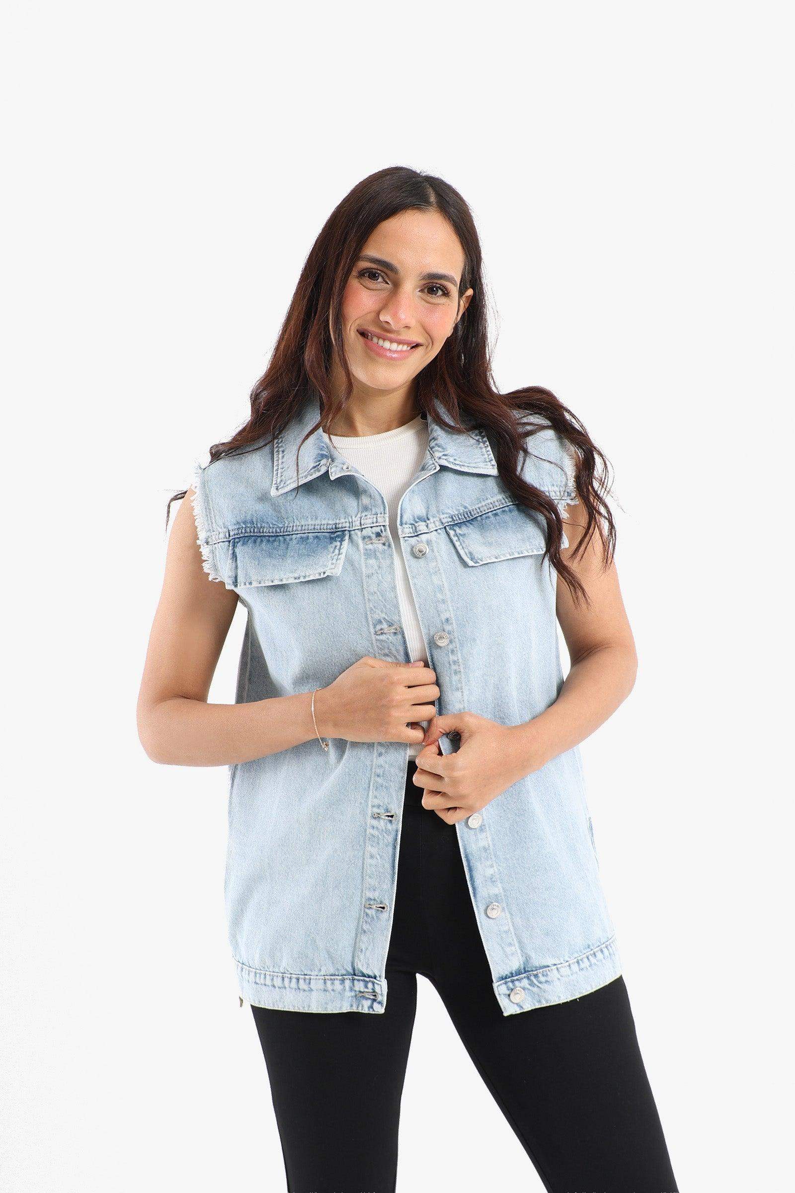 Denim Vest with Zipper Slits - Carina - كارينا