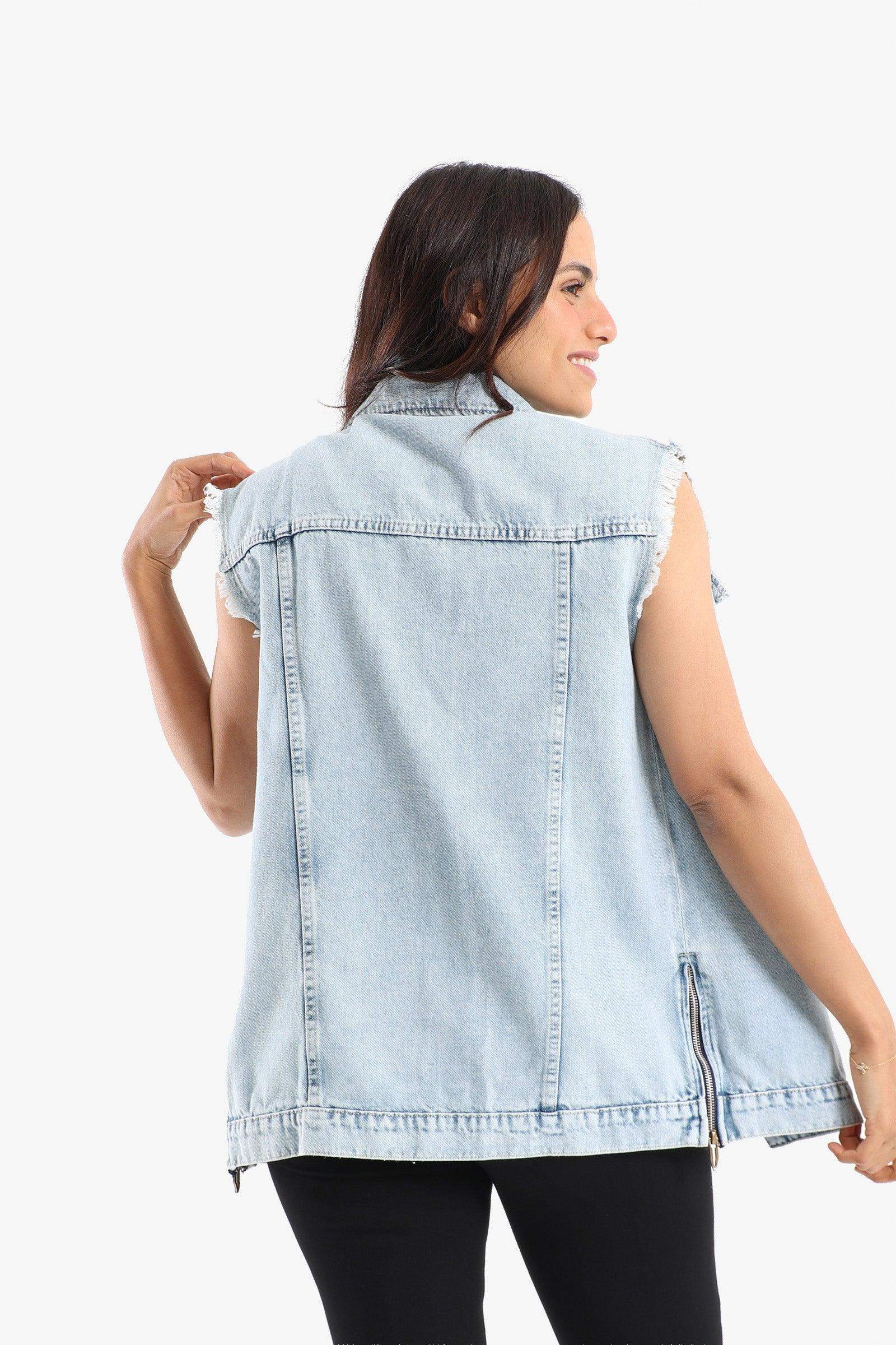 Denim Vest with Zipper Slits - Carina - كارينا