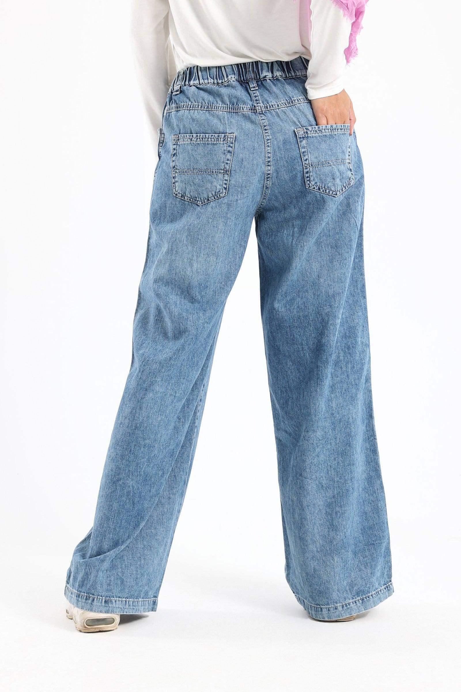 Elastic Waist Wide Leg Jeans - Carina - كارينا