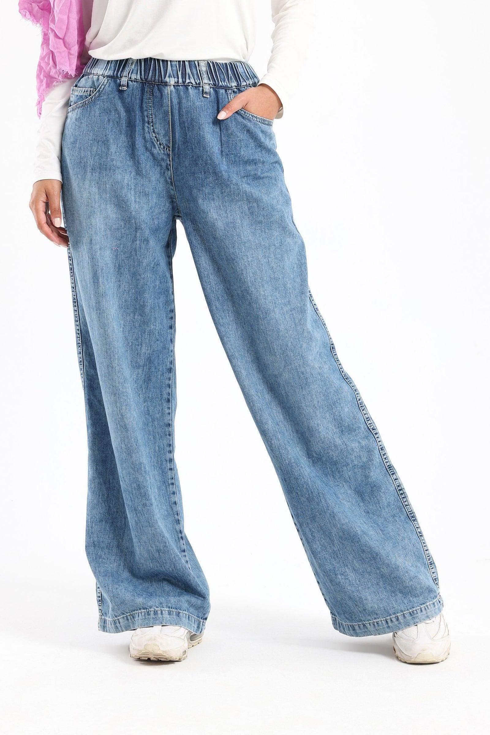 Elastic Waist Wide Leg Jeans - Carina - كارينا
