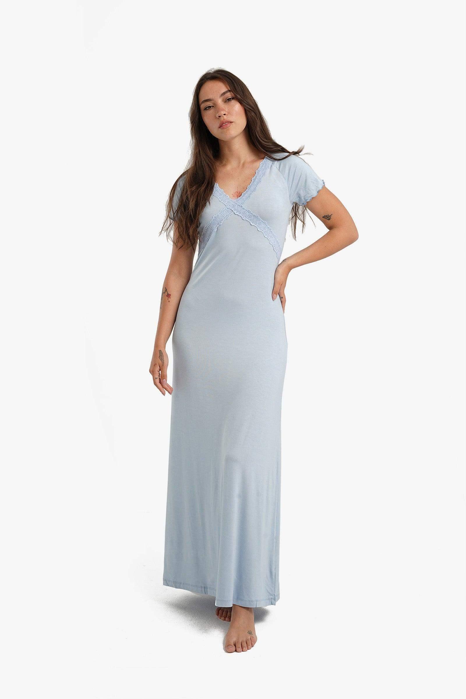 Frilled Short Sleeves Nightgown - Carina - كارينا