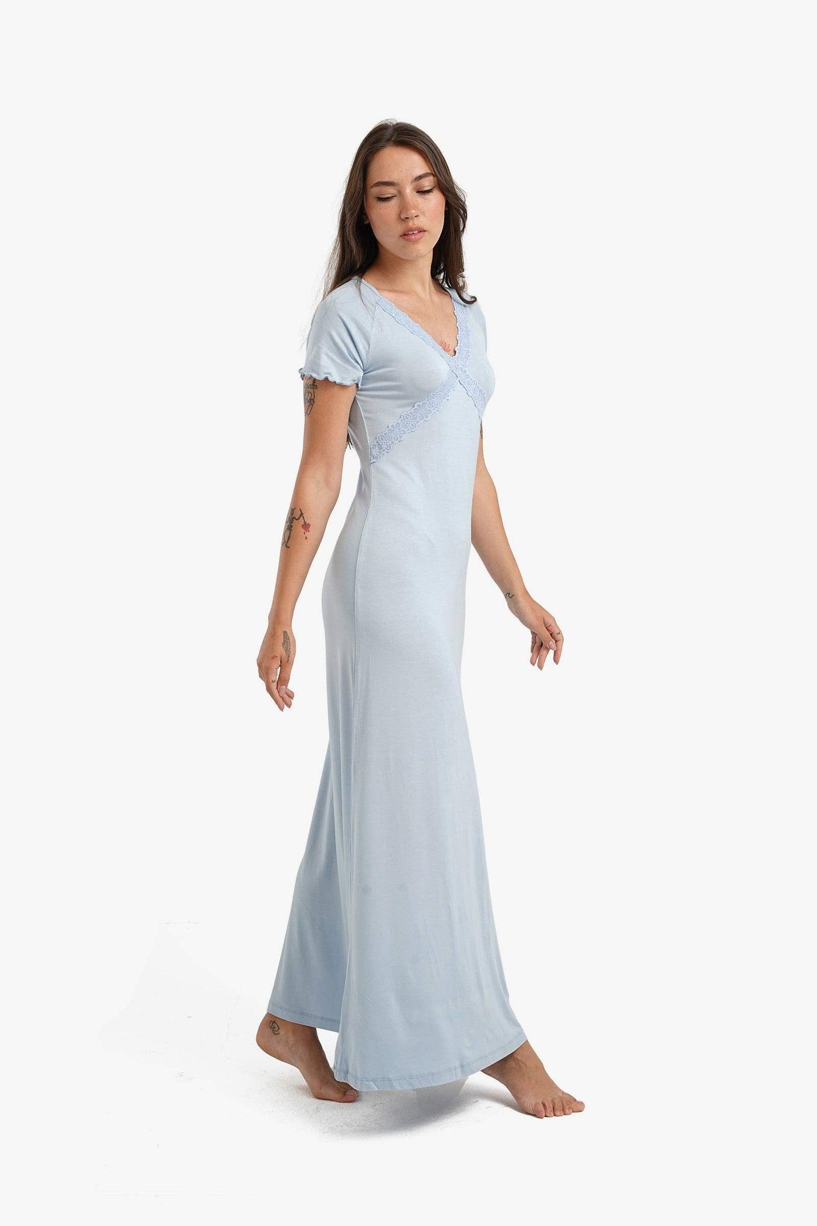 Frilled Short Sleeves Nightgown - Carina - كارينا