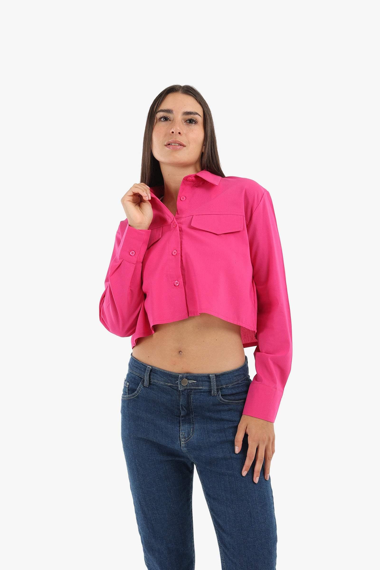 Fuchsia Casual Cropped Shirt - Carina - كارينا