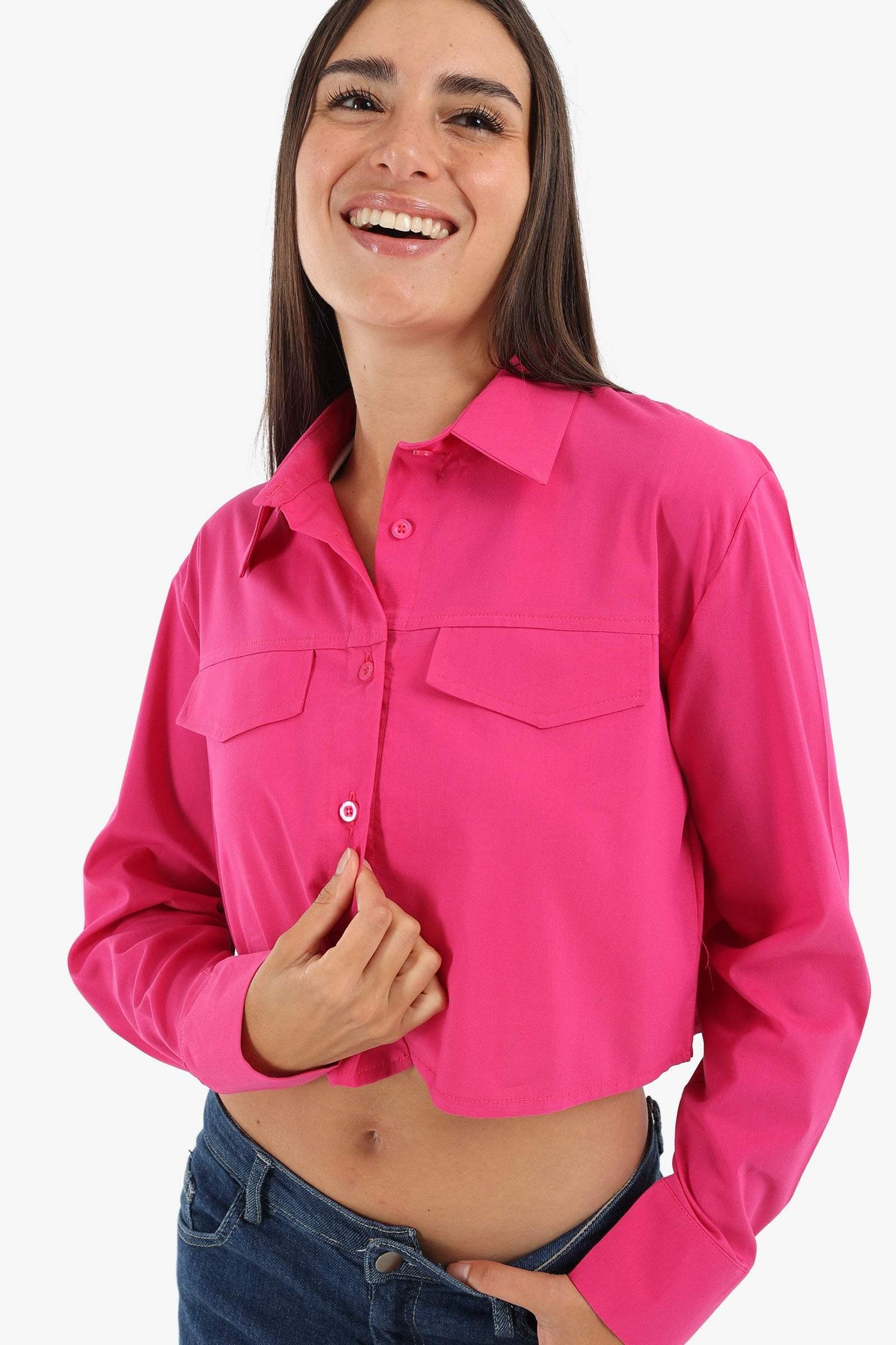 Fuchsia Casual Cropped Shirt - Carina - كارينا